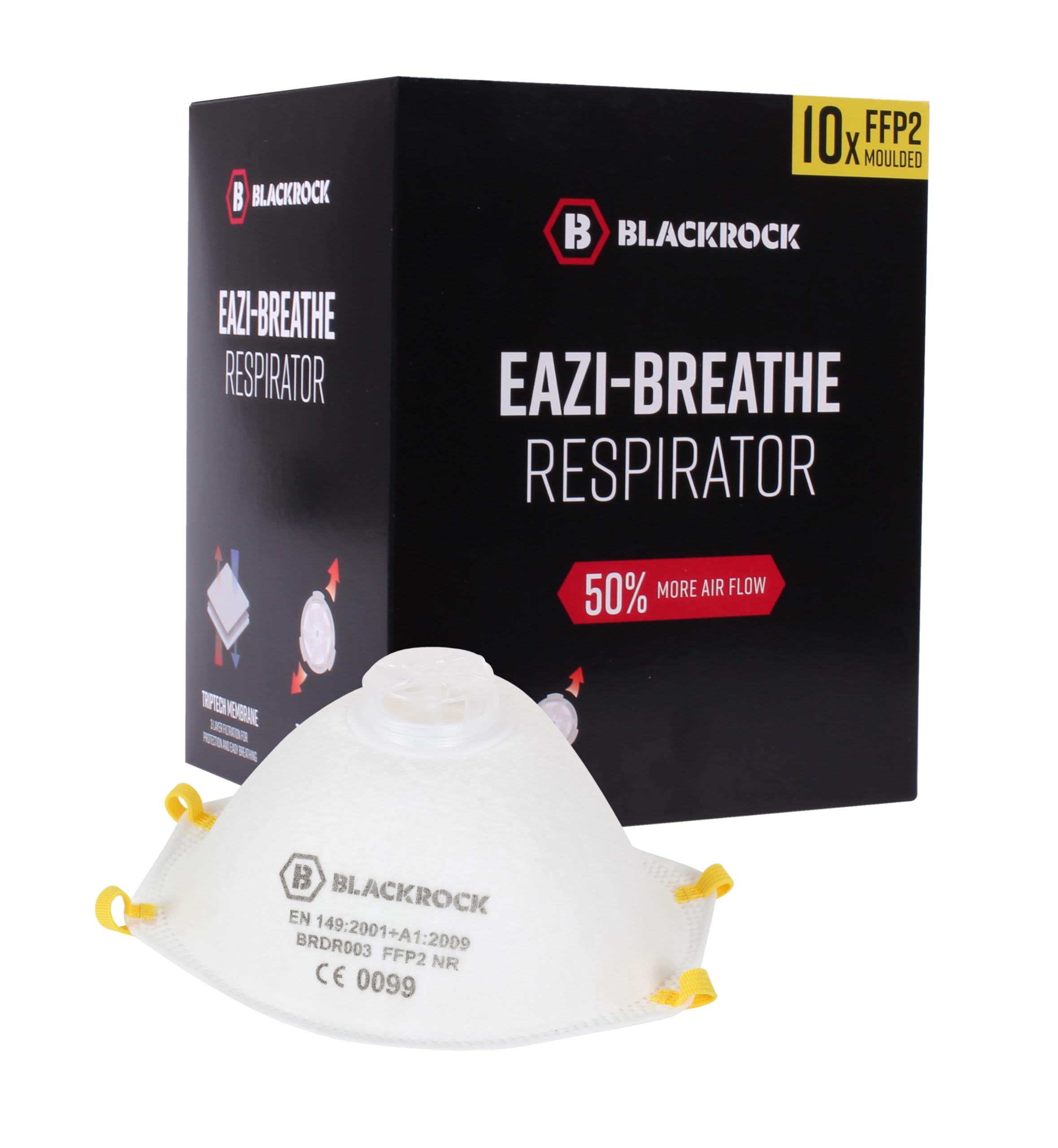 FFP2 Face Mask Pk 10 - Disposable Moulded Respirator - EN149 CE Certified - 3 Layer Filtering Against Airborne Particles, Exhalation Valve for Easy Breathing, Comfort Ear Loops and Pliable Nose Bridge