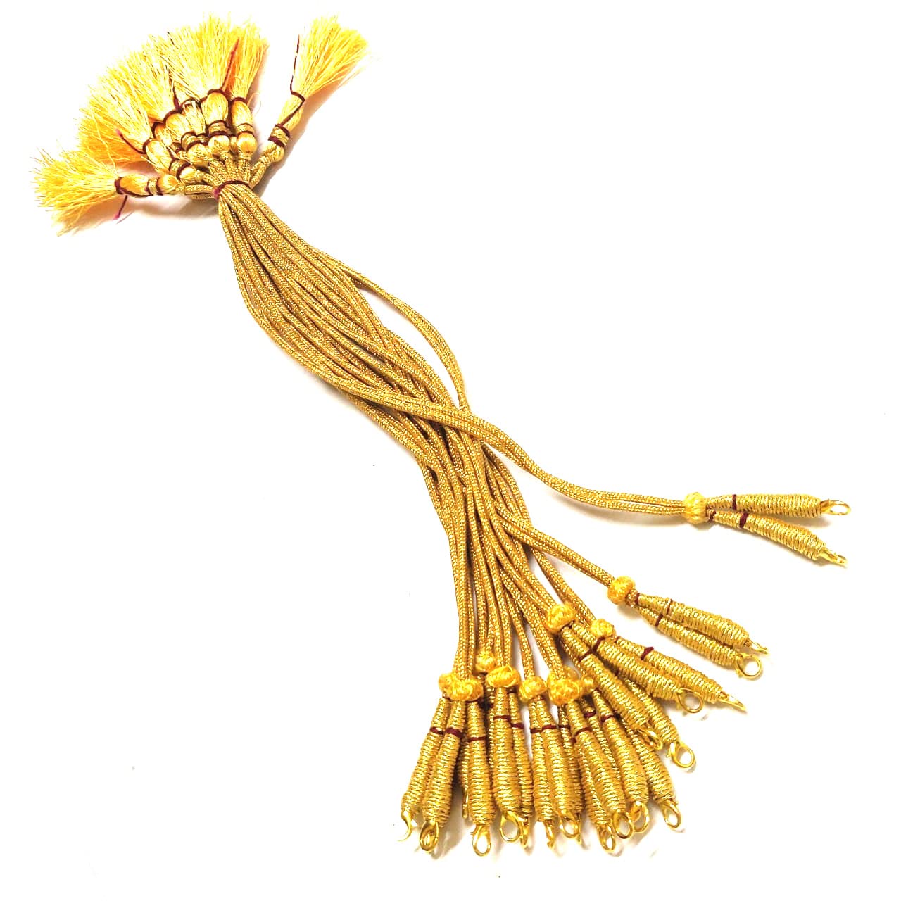 Excellentcrafts Gold Color 13 inch Zari Thread Braided Zari Silk Dori Necklace Dori with Hook and Cream Silk Thread Tassel