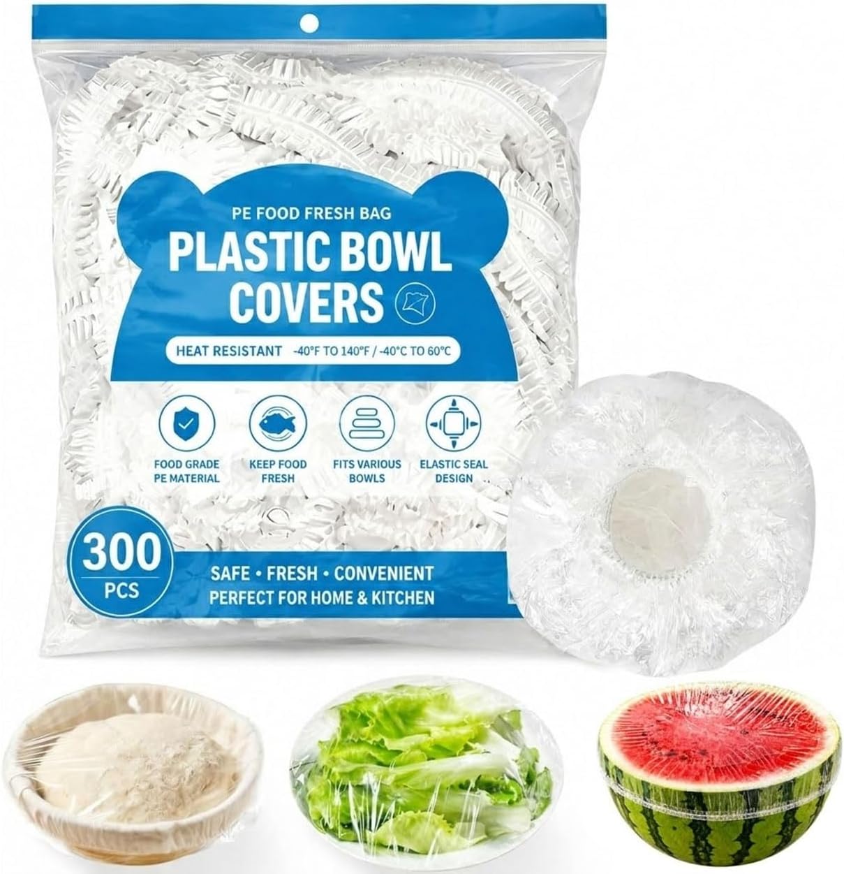 300PCS Disposable Stretch Food Covers for Bowls & Plates, Plastic Food Wrap