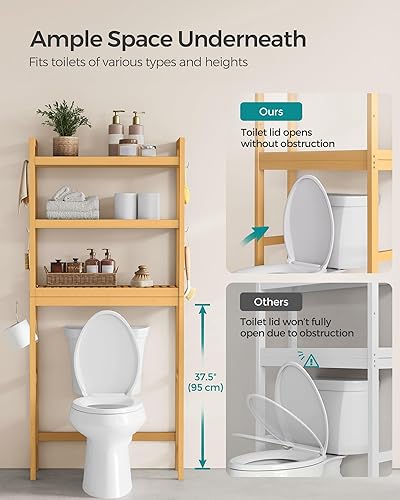 Miniatura 7 de SONGMICS Almacenamiento sobre el inodoro, organizador de baño de 3 niveles con estante ajustable, 10.2 x 24.8 x 66.9 pulgadas, ahorro de espacio,