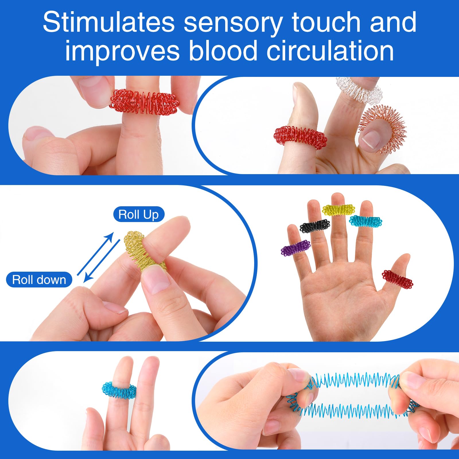 Juego de 12 anillos sensoriales para dedos de acupresión, gran anillo para aliviar el estrés y el estrés silencioso, reductor de ansiedad y masajeador que mejora la circulación sanguínea Juego de 12 anillos sensoriales para dedos de acupresión, gran anillo para aliviar el estrés y el estrés silencioso, reductor de ansiedad y masajeador que mejora la circulación sanguínea