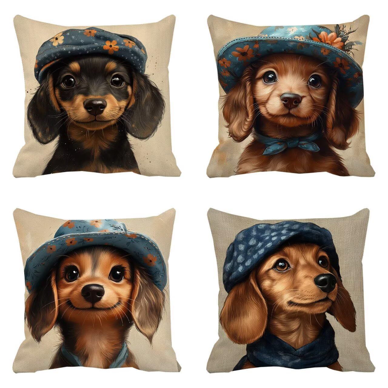 Housse de coussin canapé 65x65 cm chien lot de 4 pour décoration d'intérieur et salon
