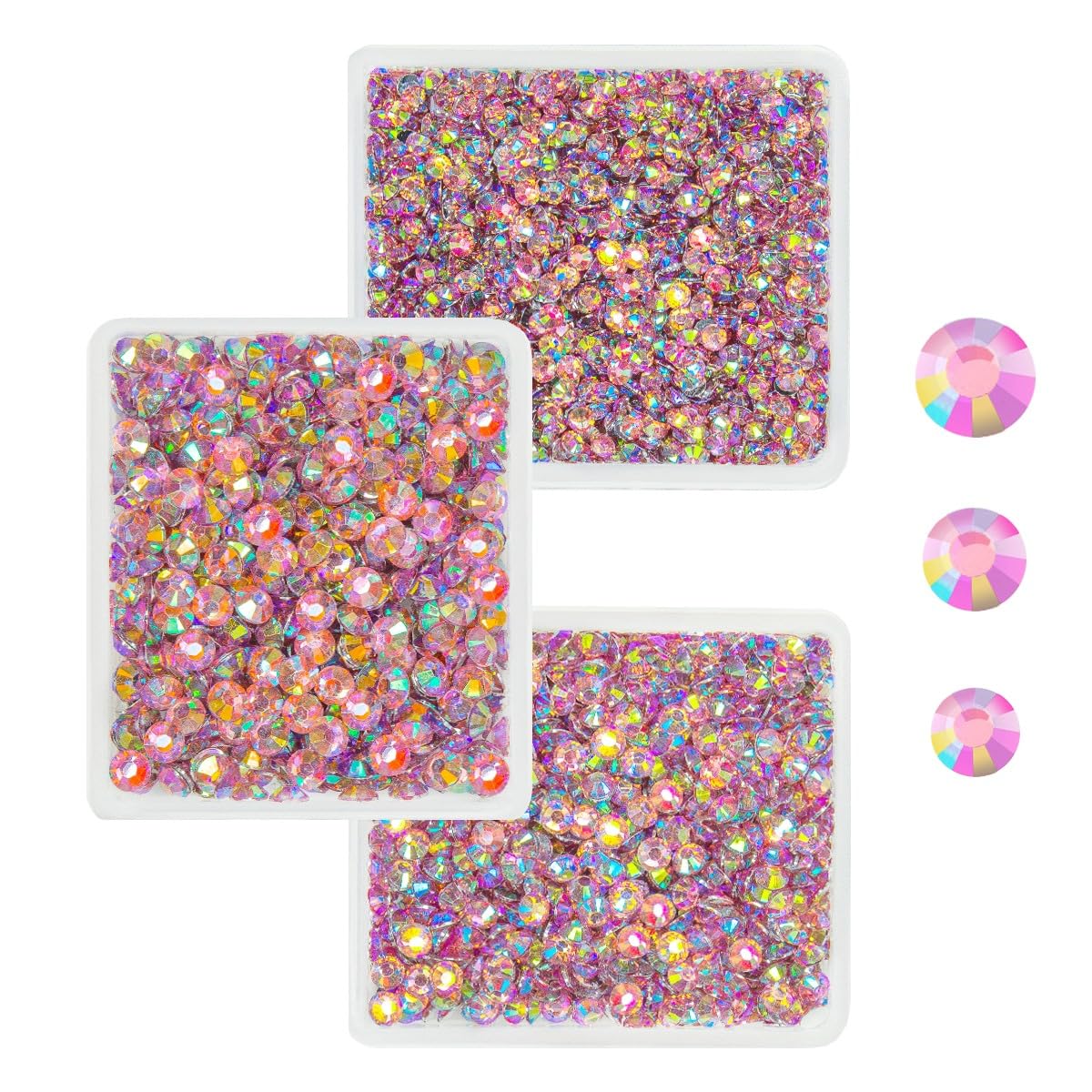 qiipii Pink AB Resin Rhinestones for Crafting 3mm 4mm 5mm Flatback Stones SS10 SS16 SS20 Non-Hotfix Diamonds Crystals Gems Charms for Nails Face Eyes