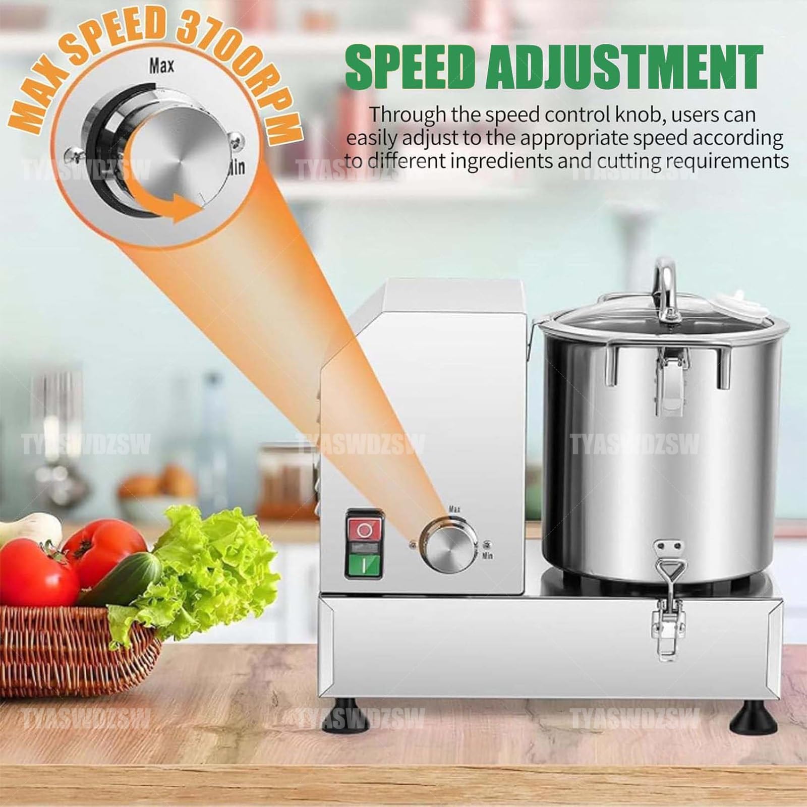 Robot Multifonction & Hachoir Alimentaire Électrique, Mixeur Commercial, Pièces Acier Inoxydable Faciles à Nettoyer, Équipé Interrupteur Magnétique pour Traiter Légumes, Viande(9L)