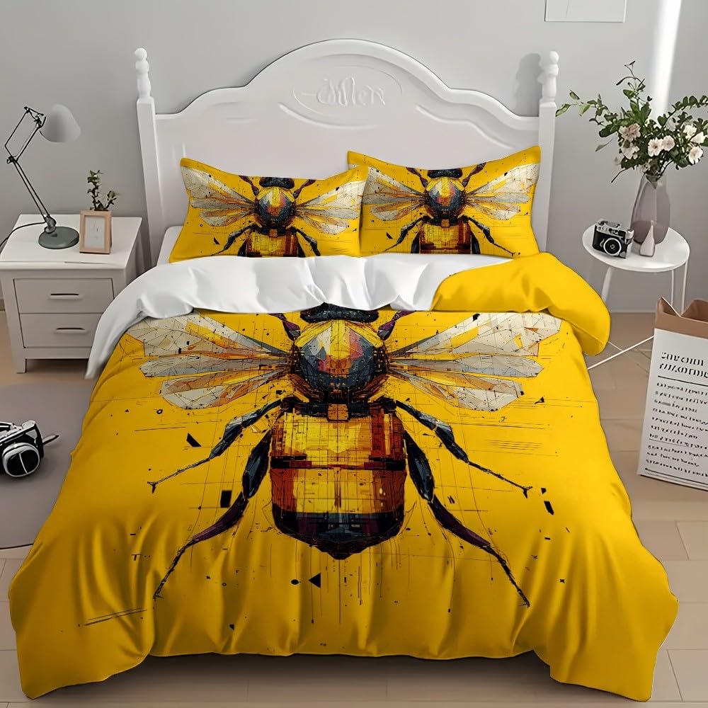 Copripiumino 240x220 cm Giallo 3 pezzi, microfibra ipoallergenica