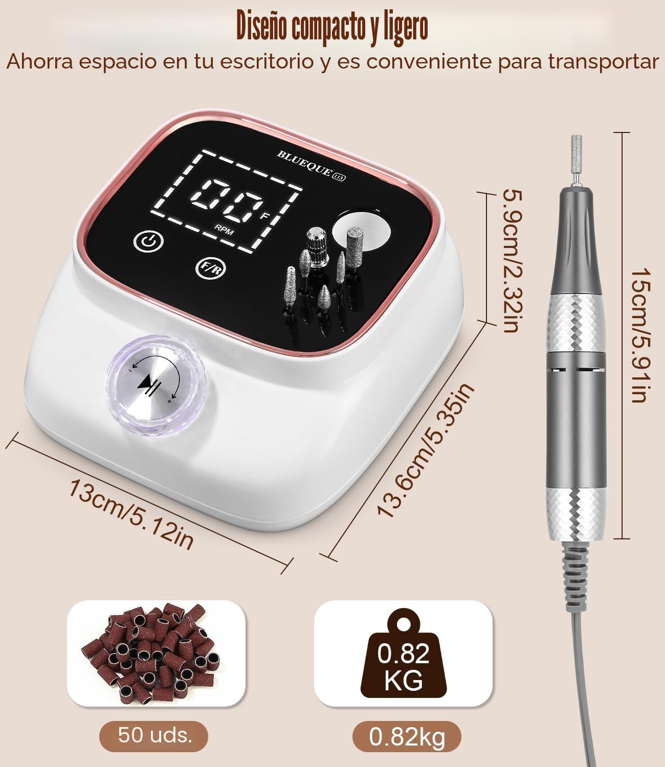 Torno Para Uñas Profesional 45000RPM, Lima Electrica Uñas, Velocidad Ajustable,Set de Accesorios para Manicura y Pedicura con Brocas de Cerámica, para Uso Doméstico y Salones de Uñas
