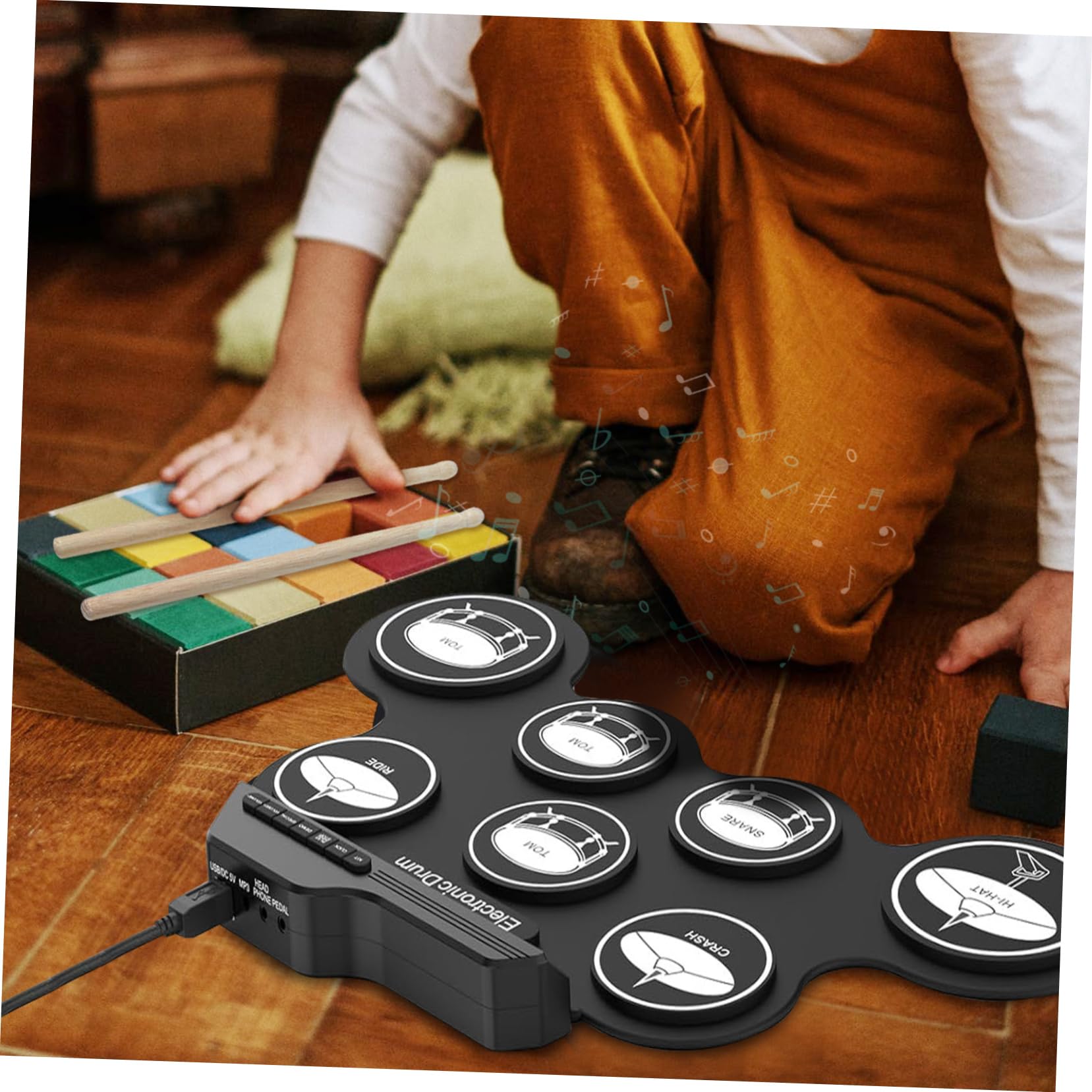 Abaodam Elektronisches Schlagzeug Rolle Up Drum Satz für Anfänger mit Leichtem Silikon und Abs Material Tragbares USB Digital Drum Pad zum Üben Zuhause