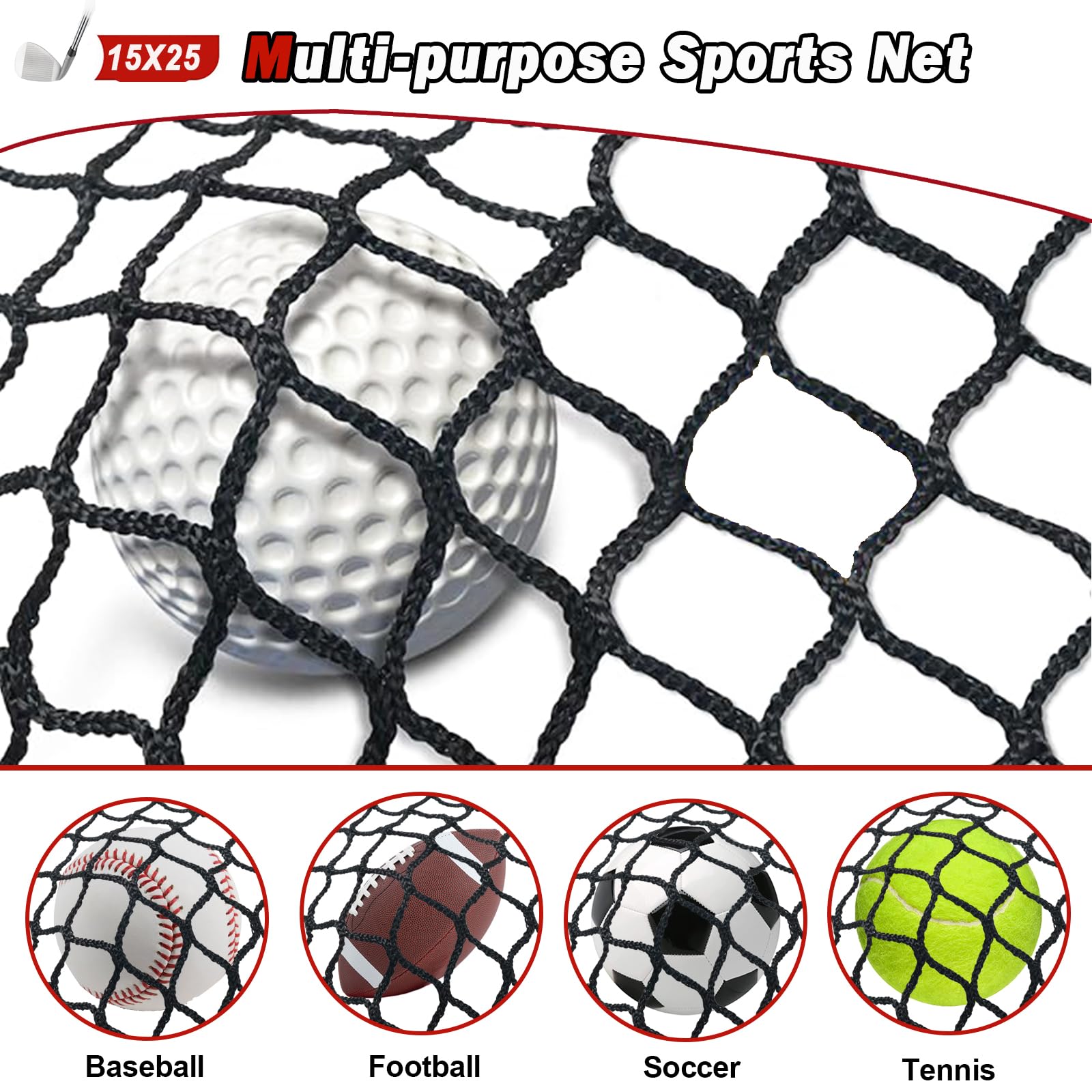 AOLIGEIJS Golf Net,Golf Practice Net,Sports Netting,Sports Practice Barrier Net,Heavy Duty Ball Netting,DIY Ball Net for Golf, Baseball, Hockey, Soccer, Black