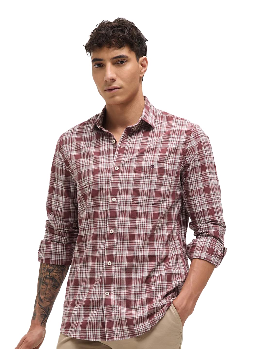 otto Men's Rose Red Checked Shirt | Regular Fit | Casual Shirt for Men-picture-43