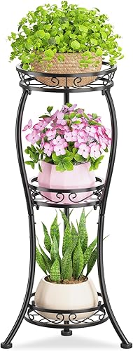 KMOTASUO Soporte de metal para plantas de 3 niveles de alto, soportes de plantas de 33 pulgadas para interiores y exteriores, soporte de hierro