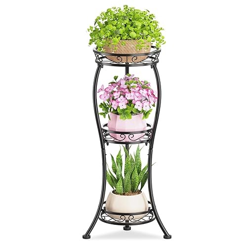 KMOTASUO 3 Tier Tall Metal Plant Stand, 33 Inch Plant