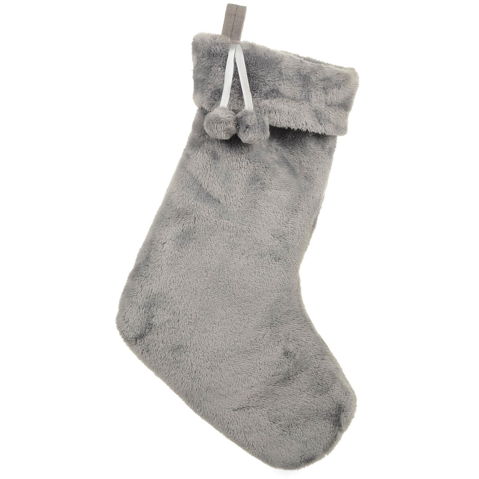 Mr Crimbo Christmas Stocking Luxury Faux Fur Hanging Decoration 60cm - Grey