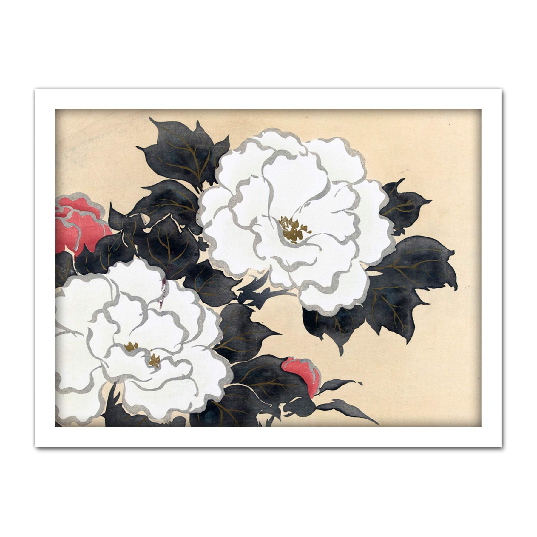 Artery8 Kamisaka Sekka Peonies Flower Japanese Painting Artwork Framed Wall Art Print 18X24 Inch