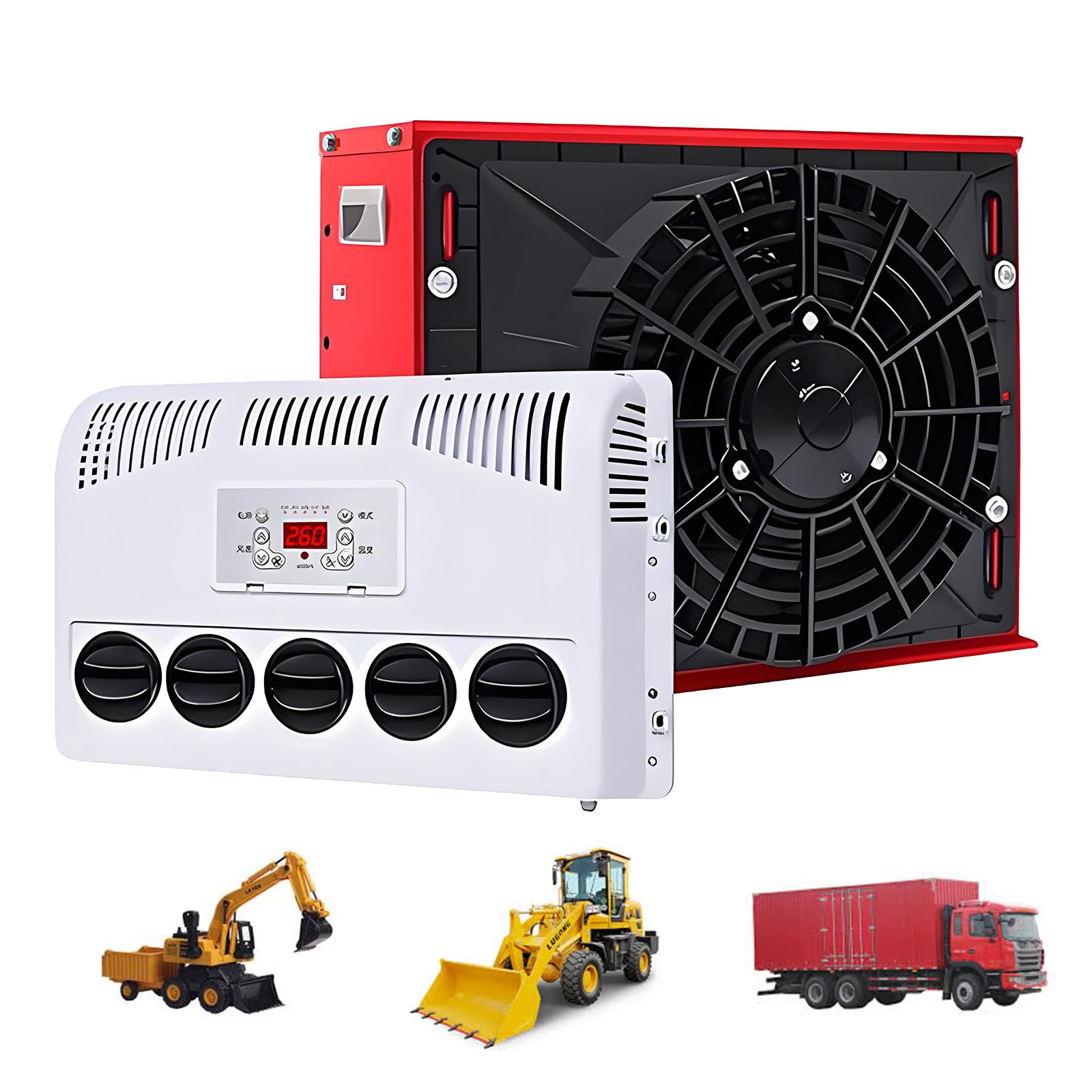 Aire Acondicionado para Cabina De CamióN (12v/24v), Unidad De Aire Acondicionado Split para VehíCulos Recreativos (RV),Semirremolques,Autocaravanas,Autobuses Y Furgonetas Camper Red-12V