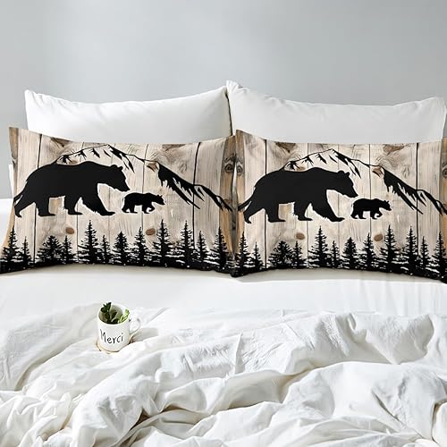 Miniatura 4 de Manfei Juego de sábanas rústicas de tamaño matrimonial, juego de ropa de cama de montaña de oso para niños y adolescentes, decoración de habitación