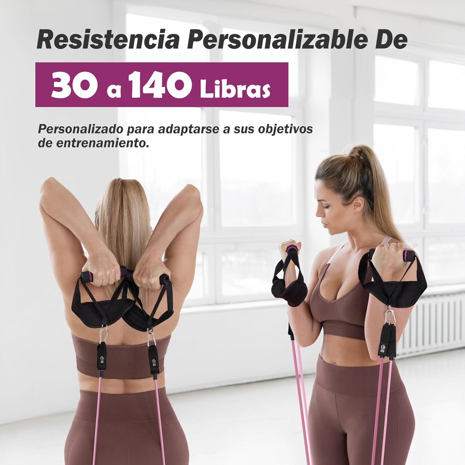 Detalle del anclaje de la banda elástica a la barra de pilates