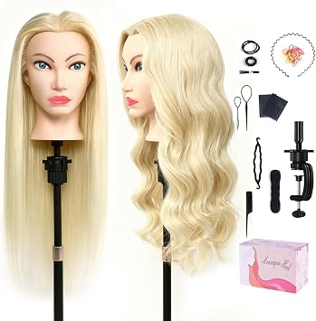TopDirect Training Head 80% Real Hair Cosmetology Hairdressing Head, Beige