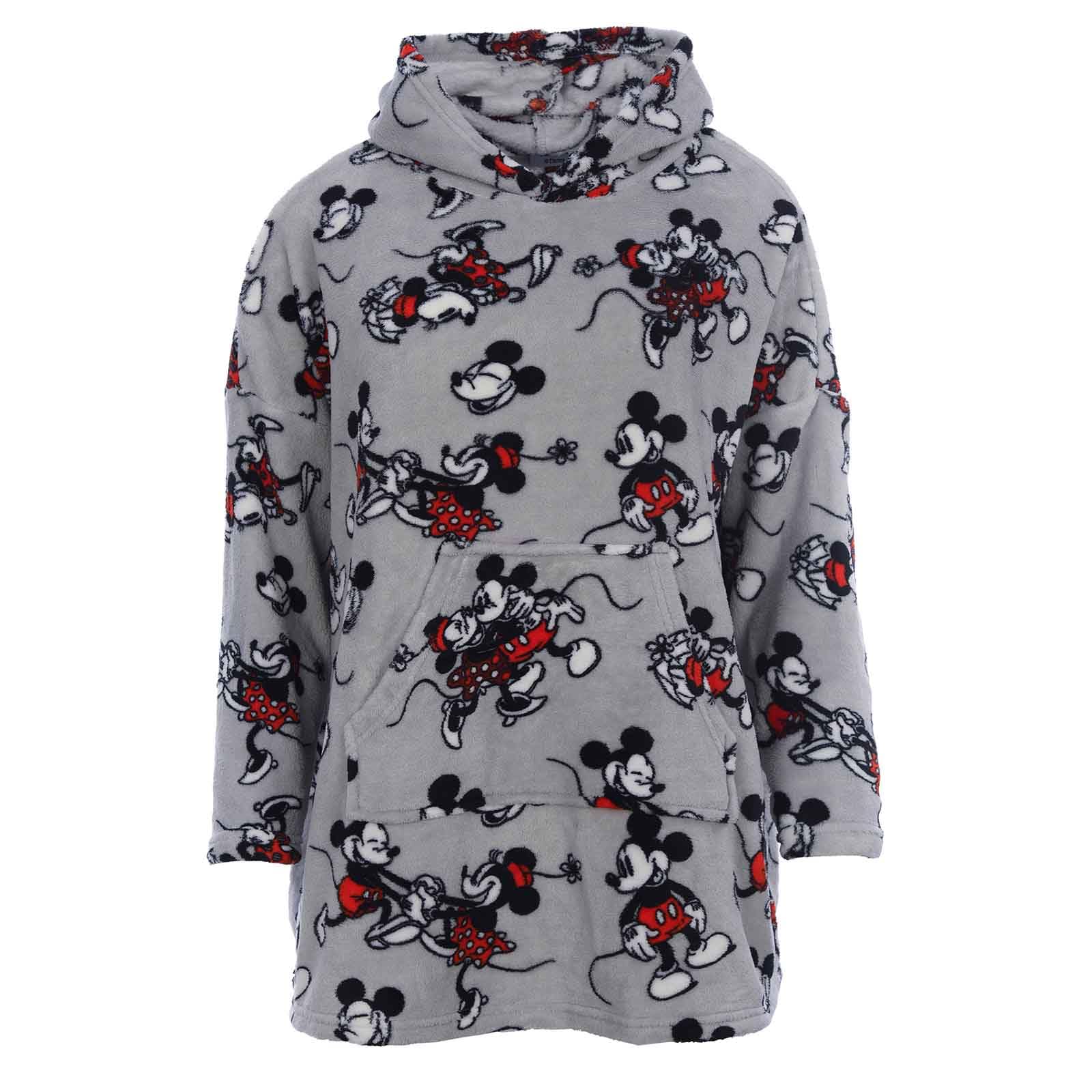 Suncity Haut de Pyjama, Sweat Pyjama Polaire à Capuche Disney Mickey et Minnie, Gris, 100% Polyester, Licence Officielle