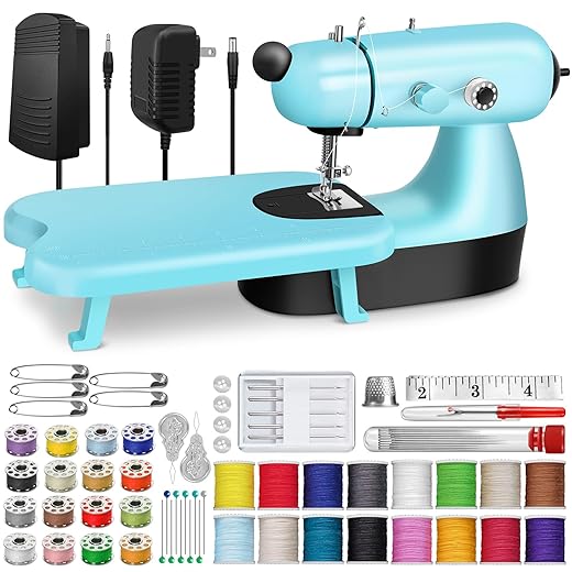 Mini Sewing Machine, Upgraded Electric Sewing Machine with Sewing Bag, Expansion Board, LED Light, Fast Stitch Suitable for Clothes,Jeans,Cutains,DIY Home Travel