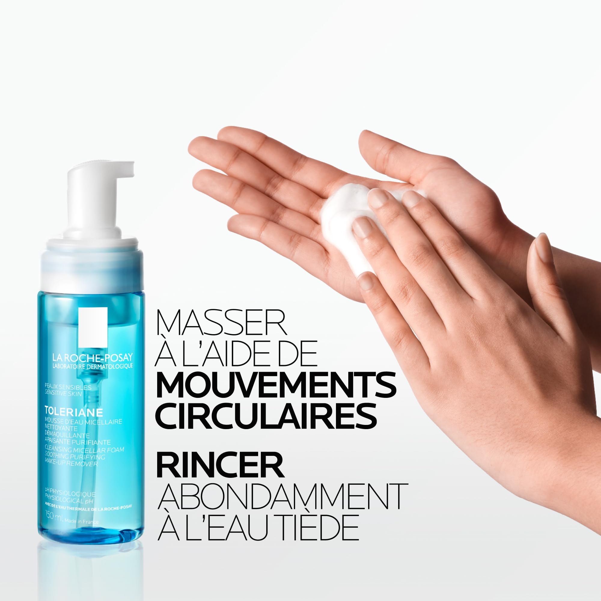 La Roche-Posay, Toleriane Mousse d'Eau Micellaire Nettoyante et Démaquillante, Élimination des Impuretés en Douceur, Enrichie en Glycérine, Idéale pour les Peaux Sensibles, 150 ml