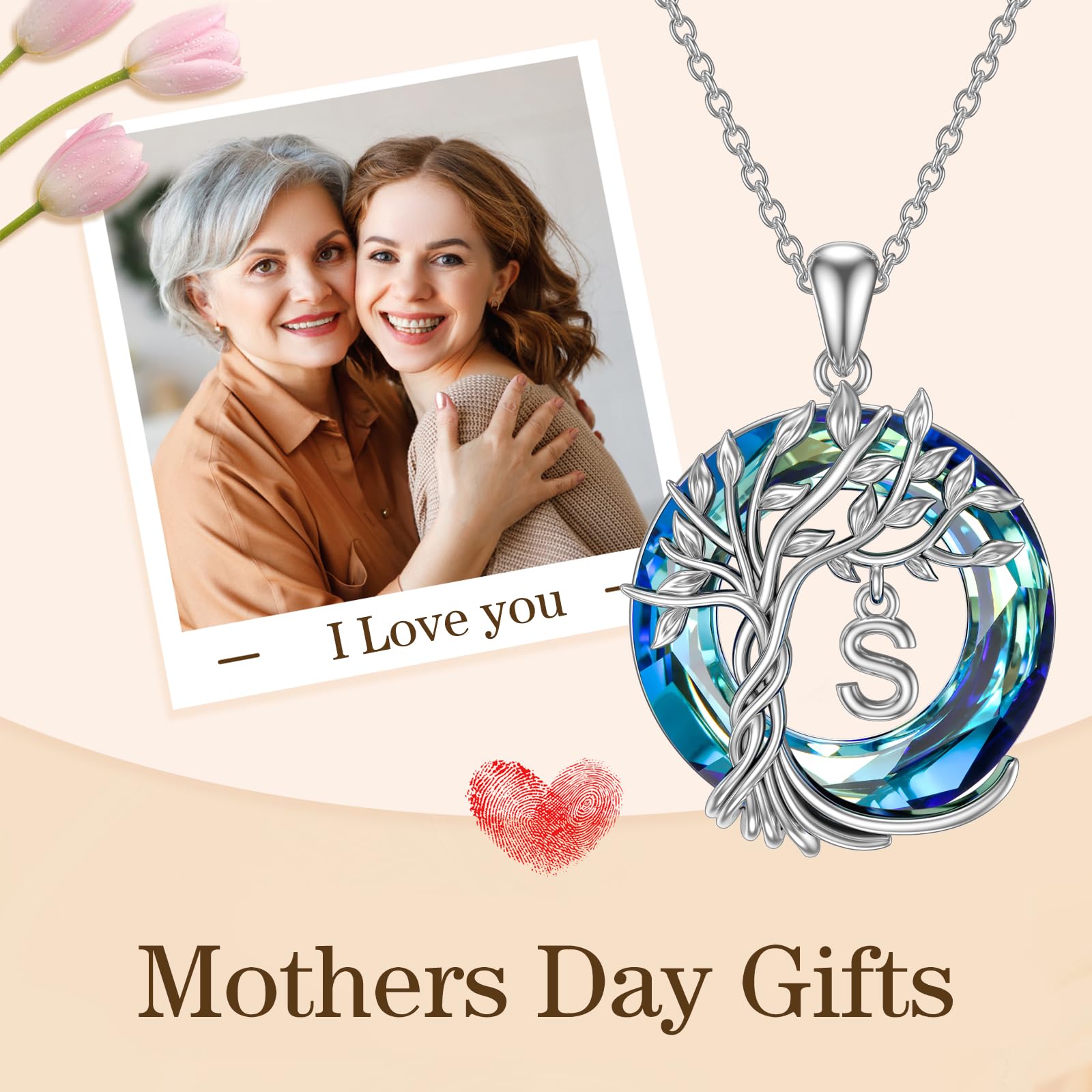 TOUPOP Lebensbaum buchstaben Kette 925 Sterling silber Baum des Lebens Anfangsbuchstaben Anhänger Blau Kristall Kreis Schmuck Geburtstag Geschenk für Damen Mama Ehefrau Freundin Sie
