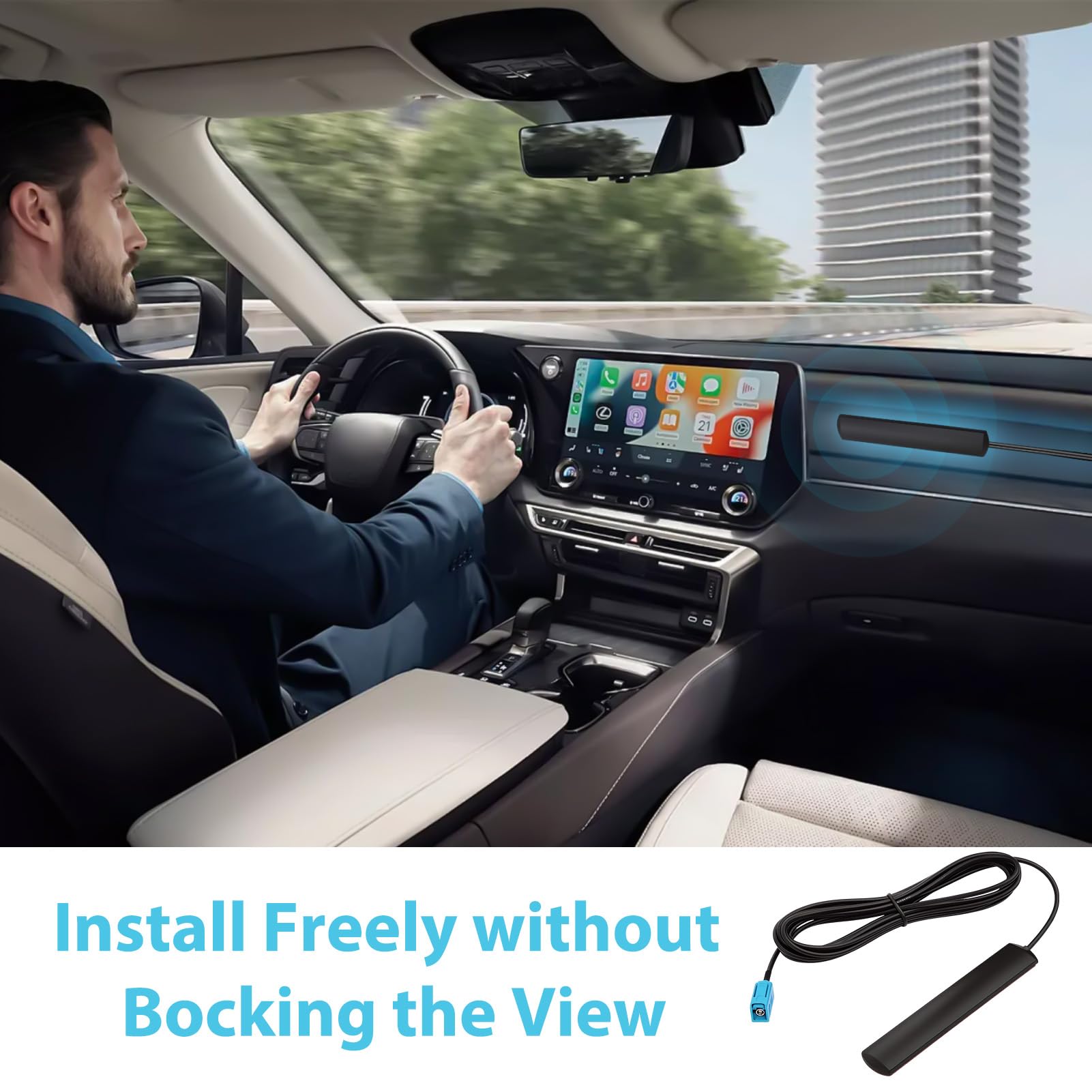 Antenna radio Aurum DAB per auto con amplificatore DAB+ FM, antenna autoadesiva universale per finestrini di auto, SUV e camion - Cavo 3M e connettore Fakra
