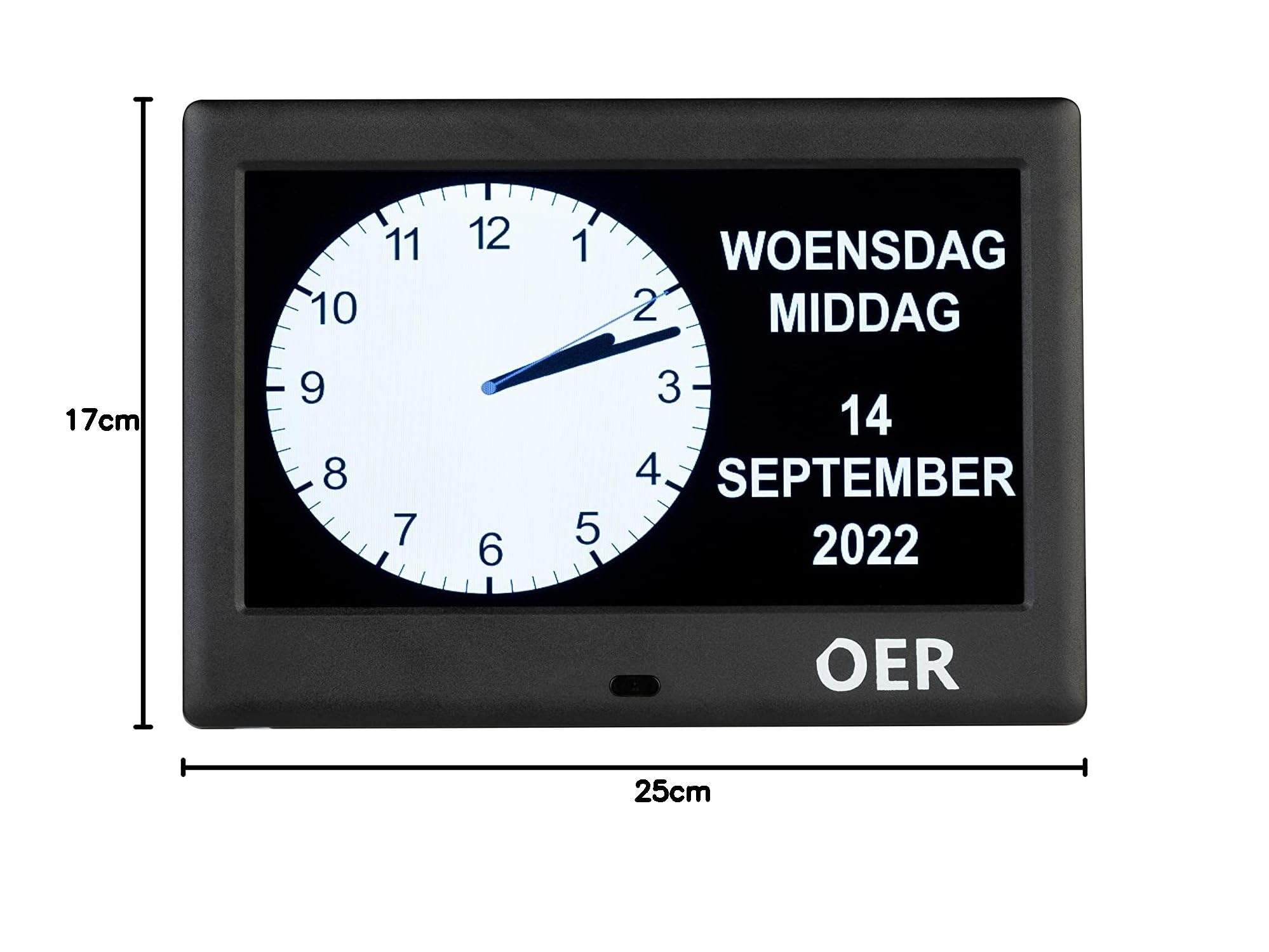 OER - Orologio per demenza, display digitale e analogico, calendario digitale e orologio per anziani, orologio con calendario per la demenza (17,8 cm, nero)