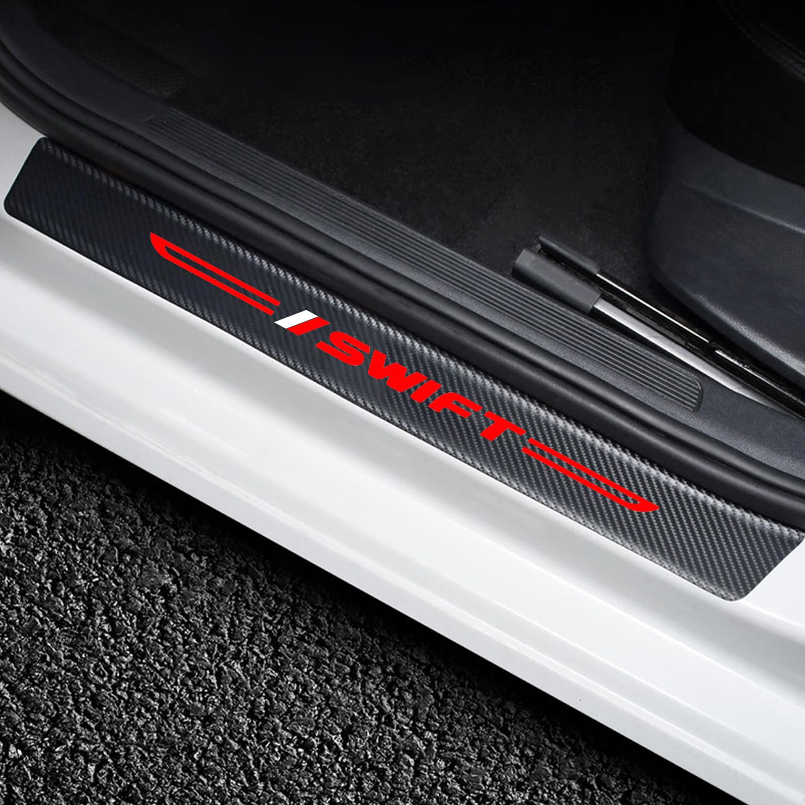 RIDGOEL For Suzuki Swift Car Door Sill Protector Carbon Fiber Kick Plate Guard, Automobile Threshold Protection Sticker Welcome Pedal Decor Accessories 4pcs Red