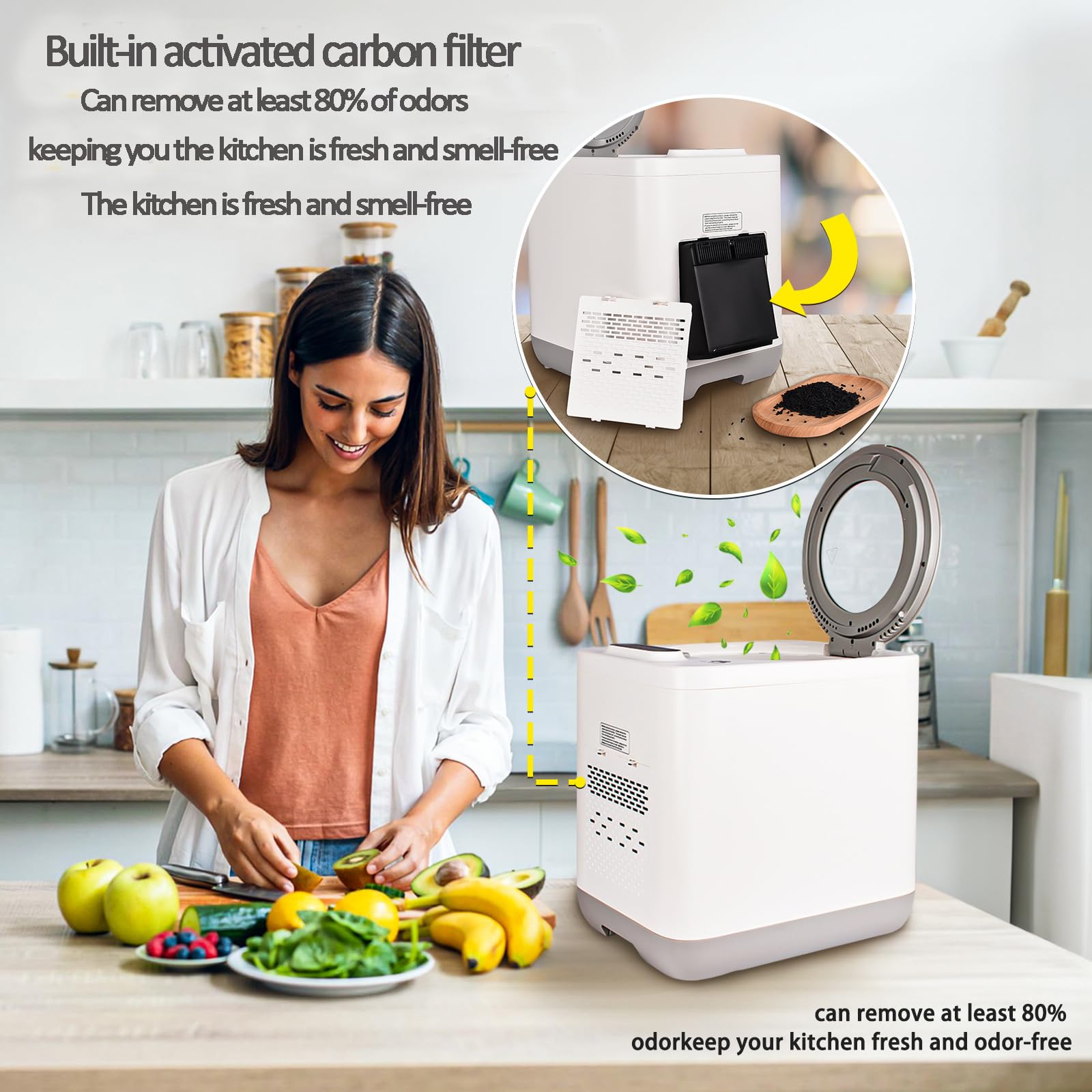 Pattumiera elettrica per compost, 3,8 l, compostiera per rifiuti alimentari con assorbimento degli odori, asciugatura rapida e macinazione, ciclatore alimentare inodore per precompost