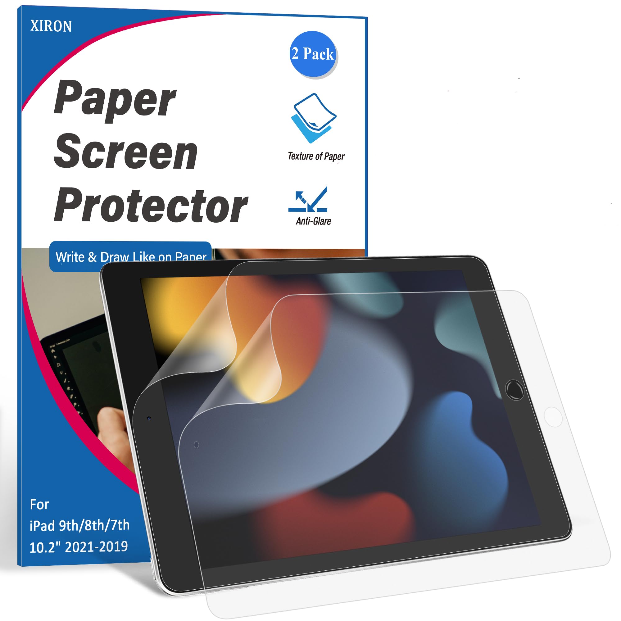 2 PACK Paper Screen Protector for iPad 9th/8th/7th Generation (10.2 Inch, 2021/2020/2019), Matte PET Film for iPad 10.2, Write and Draw Like on Paper, Anti Glare Screen Protector