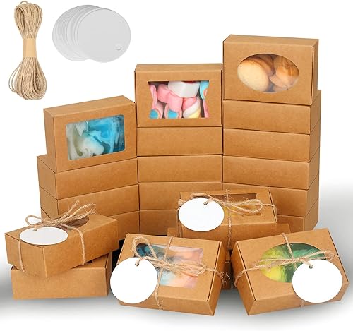 COTOPHER Caja de jabón, 60 cajas pequeñas de embalaje de jabón de 3.5 x 2.35 x 1.2 pulgadas, mini cajas de papel kraft con ventana para jabón