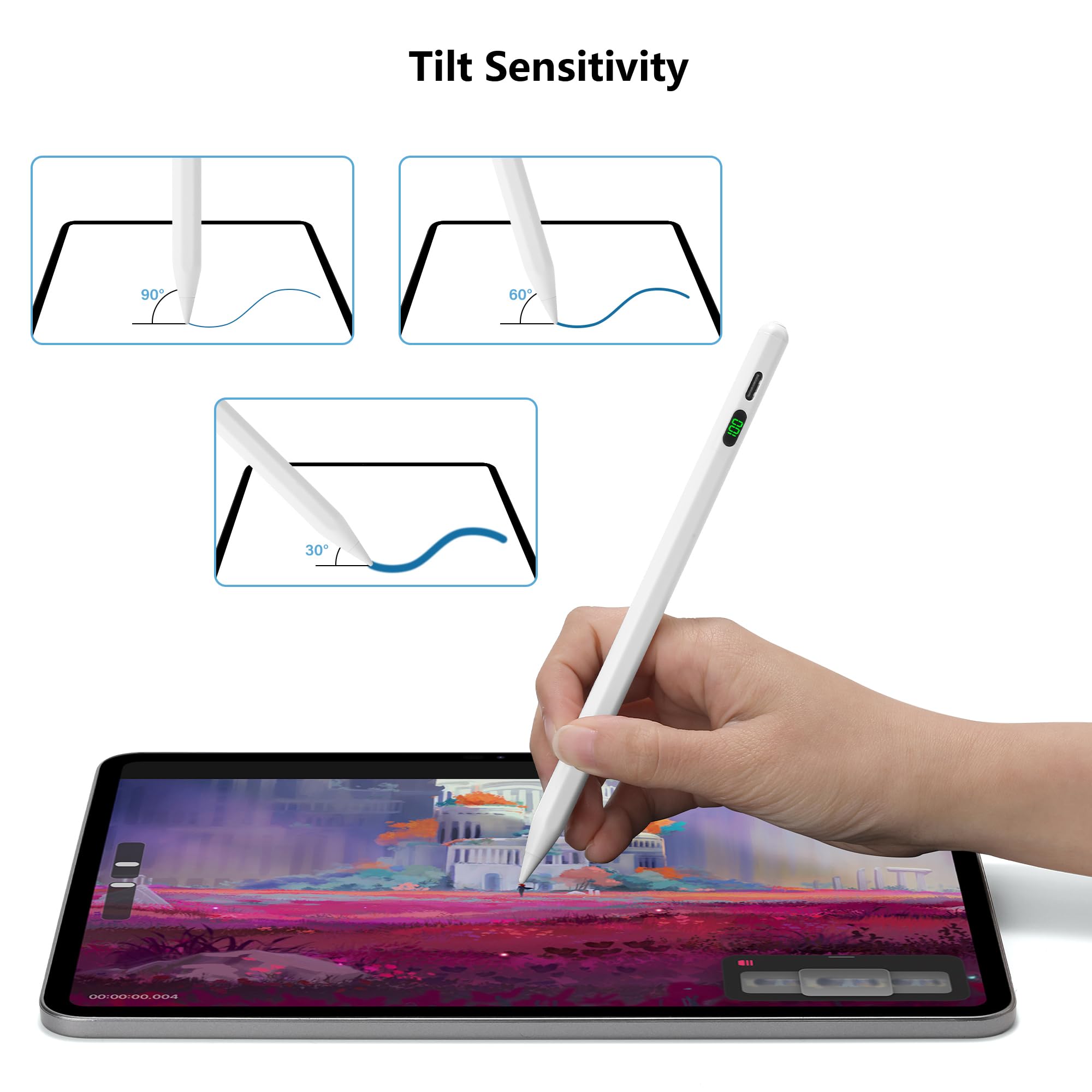 Pencil for Apple, Tilt Sensitivity Palm Rejection, Stylus Pen for