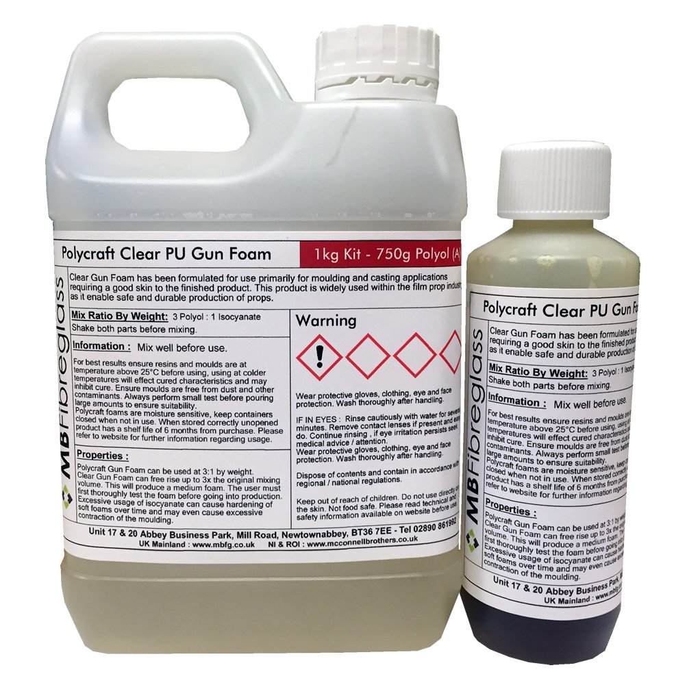 Polycraft ( Mb Fibreglass ) Clear Polycraft Gun Foam - Polyurethane Casting Foam - 1Kg Kit