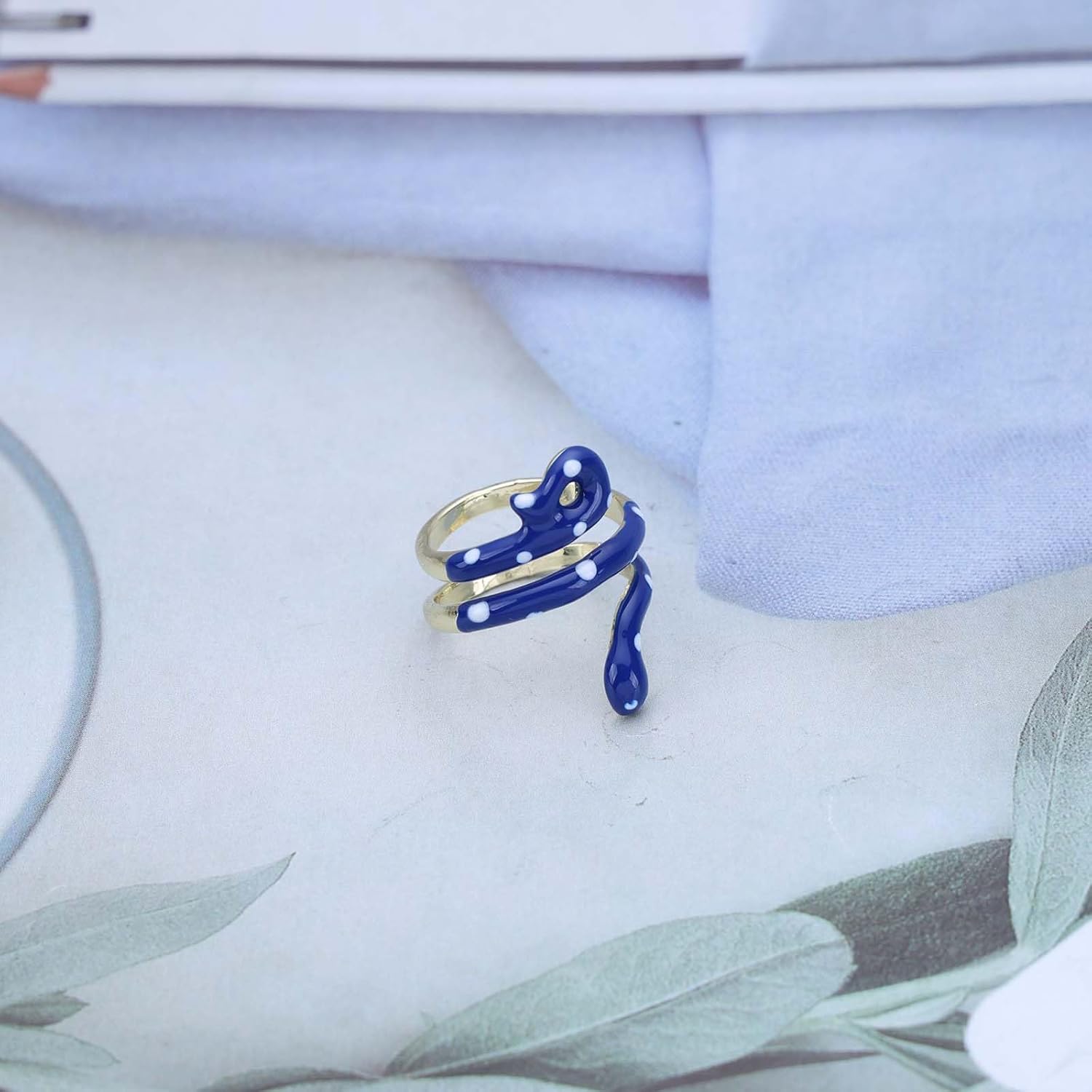 Andelaisi Boho Blue Resin Snake Finger Ring Vintage Serpent Snake Wrap Open Ring Blue Wave Snake Open Knuckle Ring Snake Adjustable Stacking Ring Jewelry for Women - Image 5