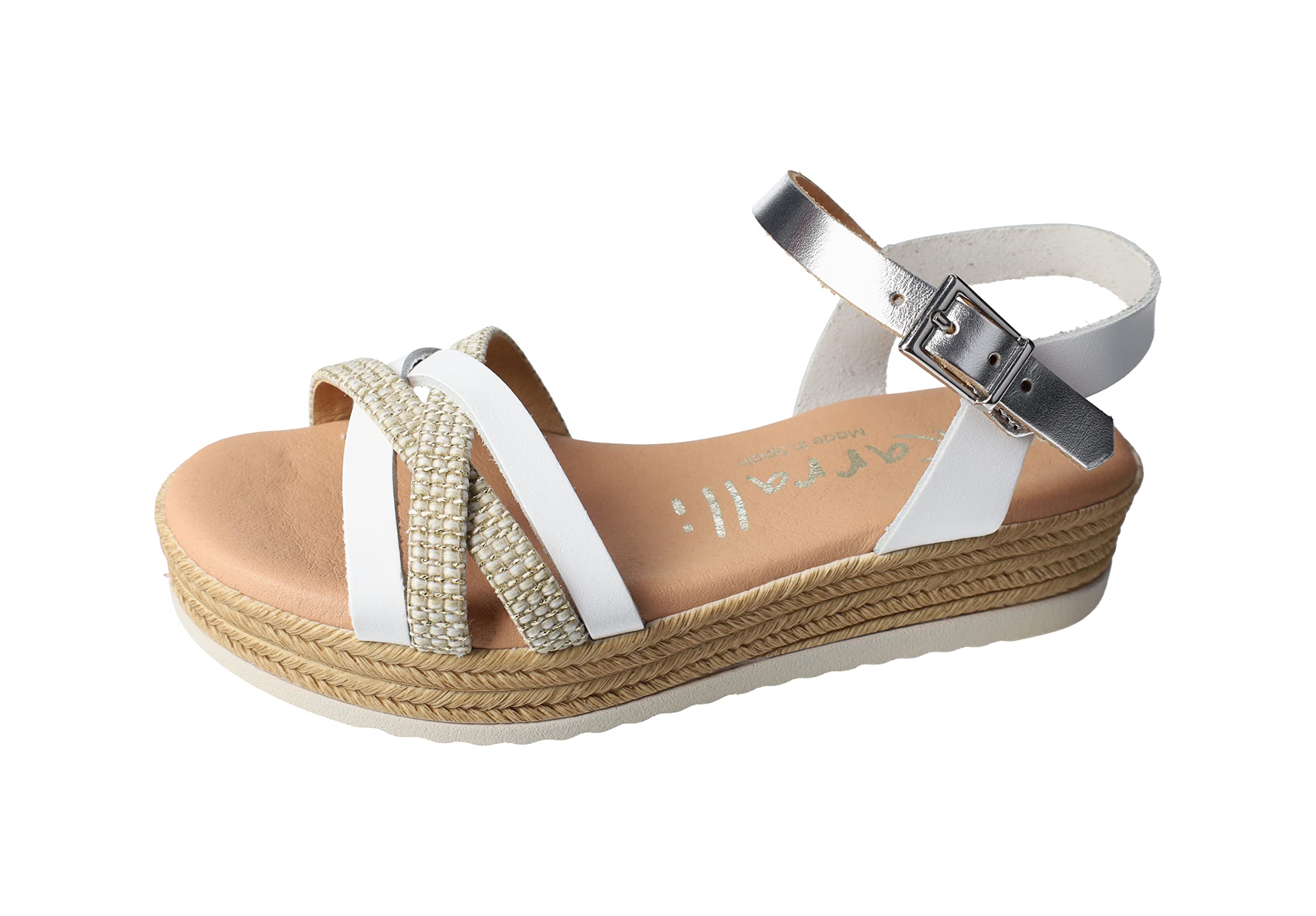 5311 Sandalias de Piel Blancas Hechas en España con Plantilla de Gel y Cierre con Hebilla NIÑA Sandalias