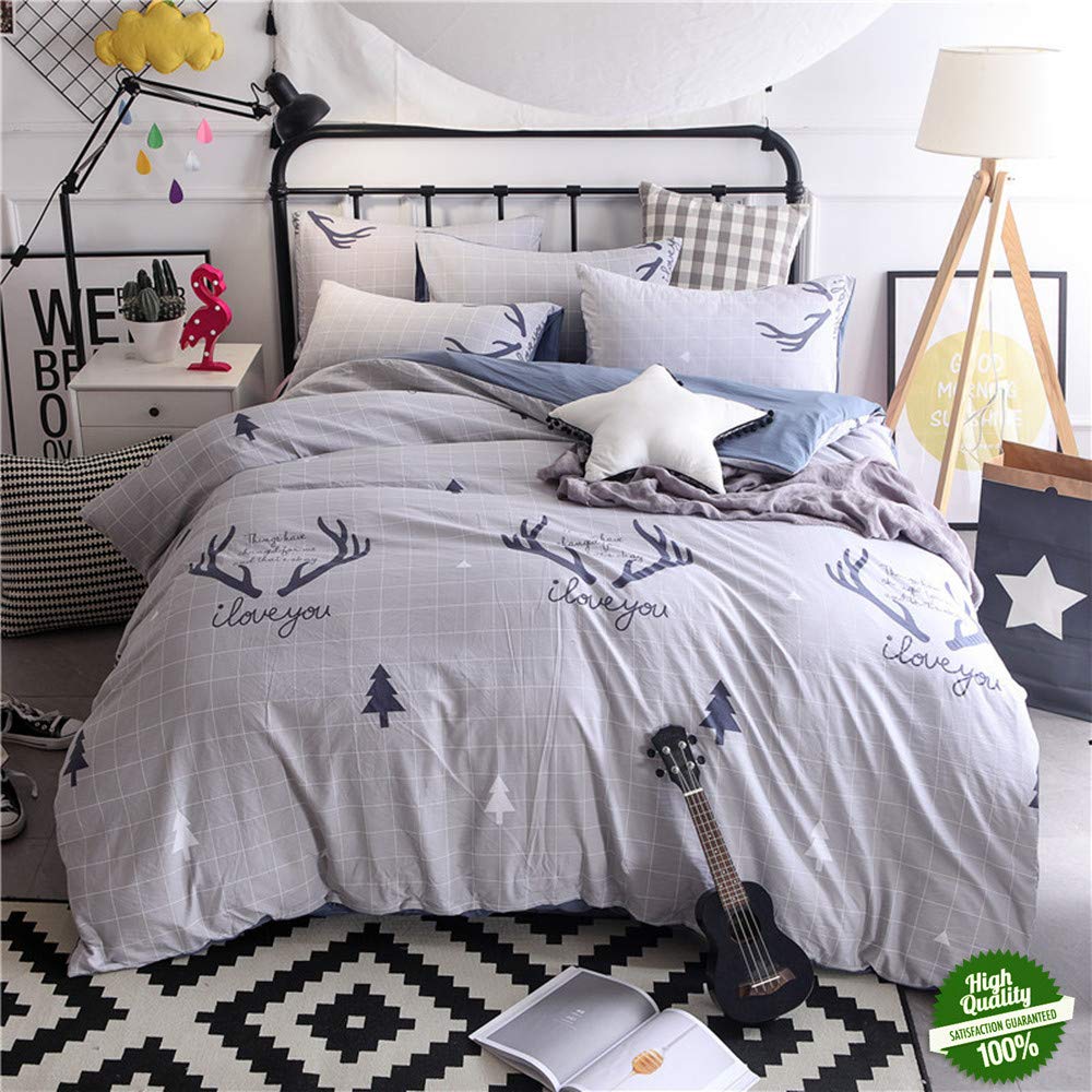Housse de couette 2 personnes en coton lavé Wapiti Chickw1 avec 4 pièces