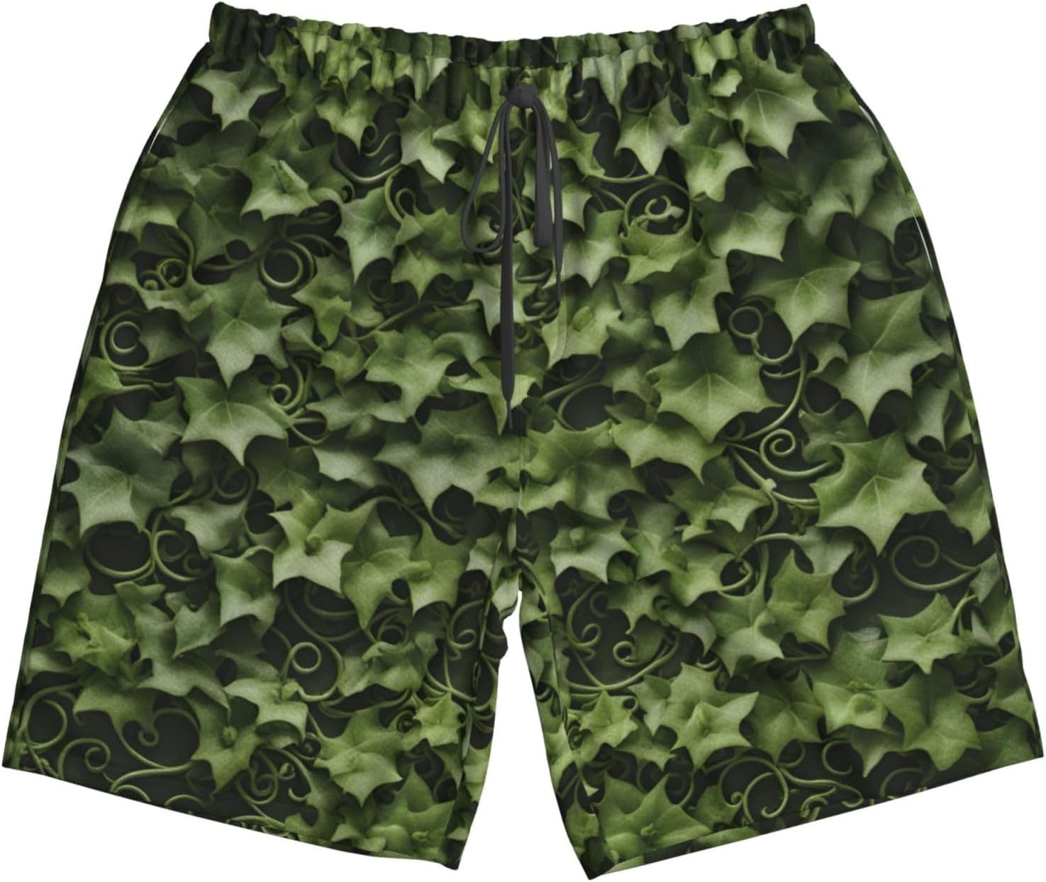 Mens Floral Swirls Ivy Print Beach Shorts,Casual Summer Shorts for Men,Quick Dry Polyester
