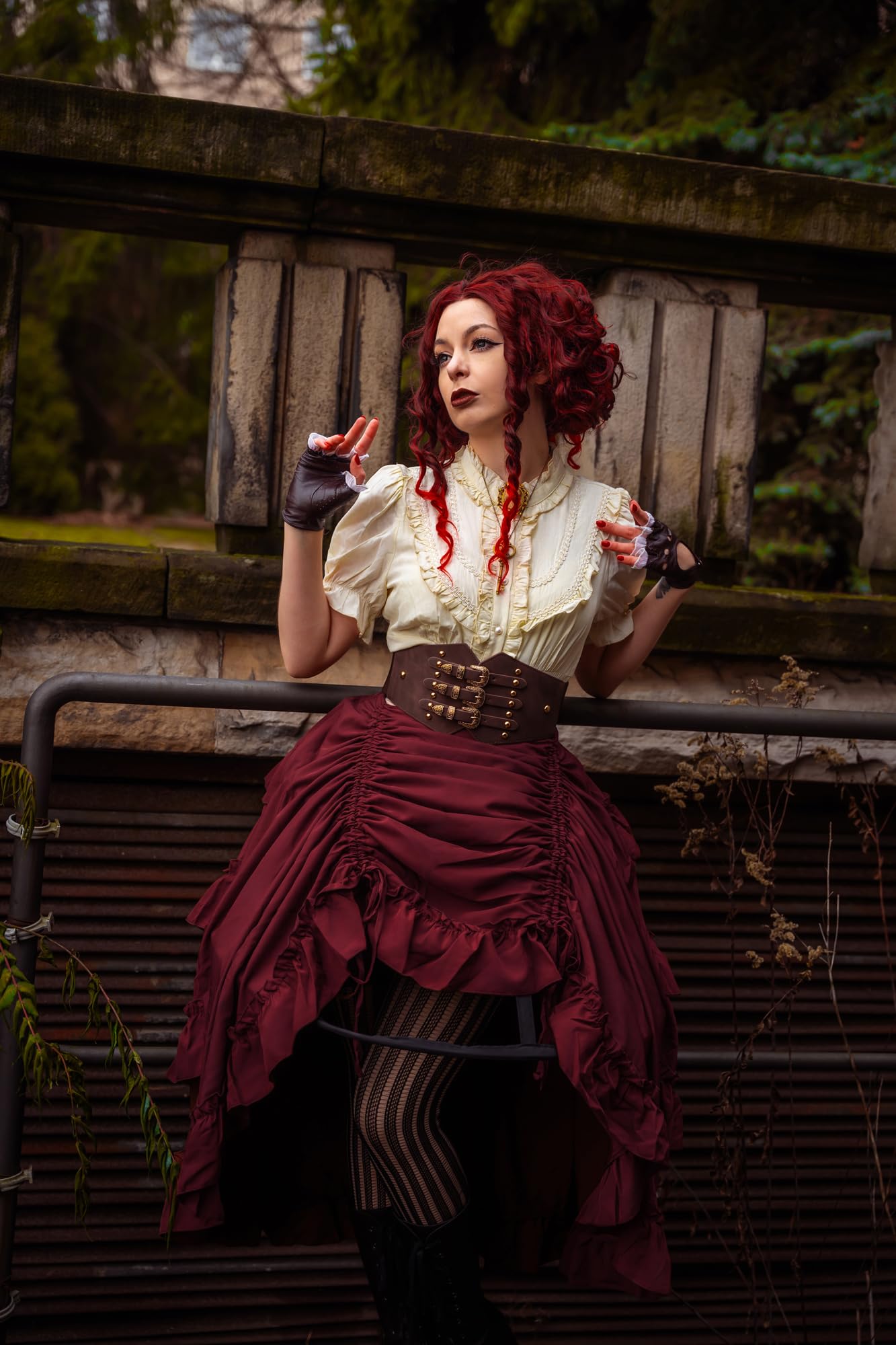 Scarlet Darkness Gonna da donna gotica, steampunk, vittoriana, sottana con orlo alto-basso