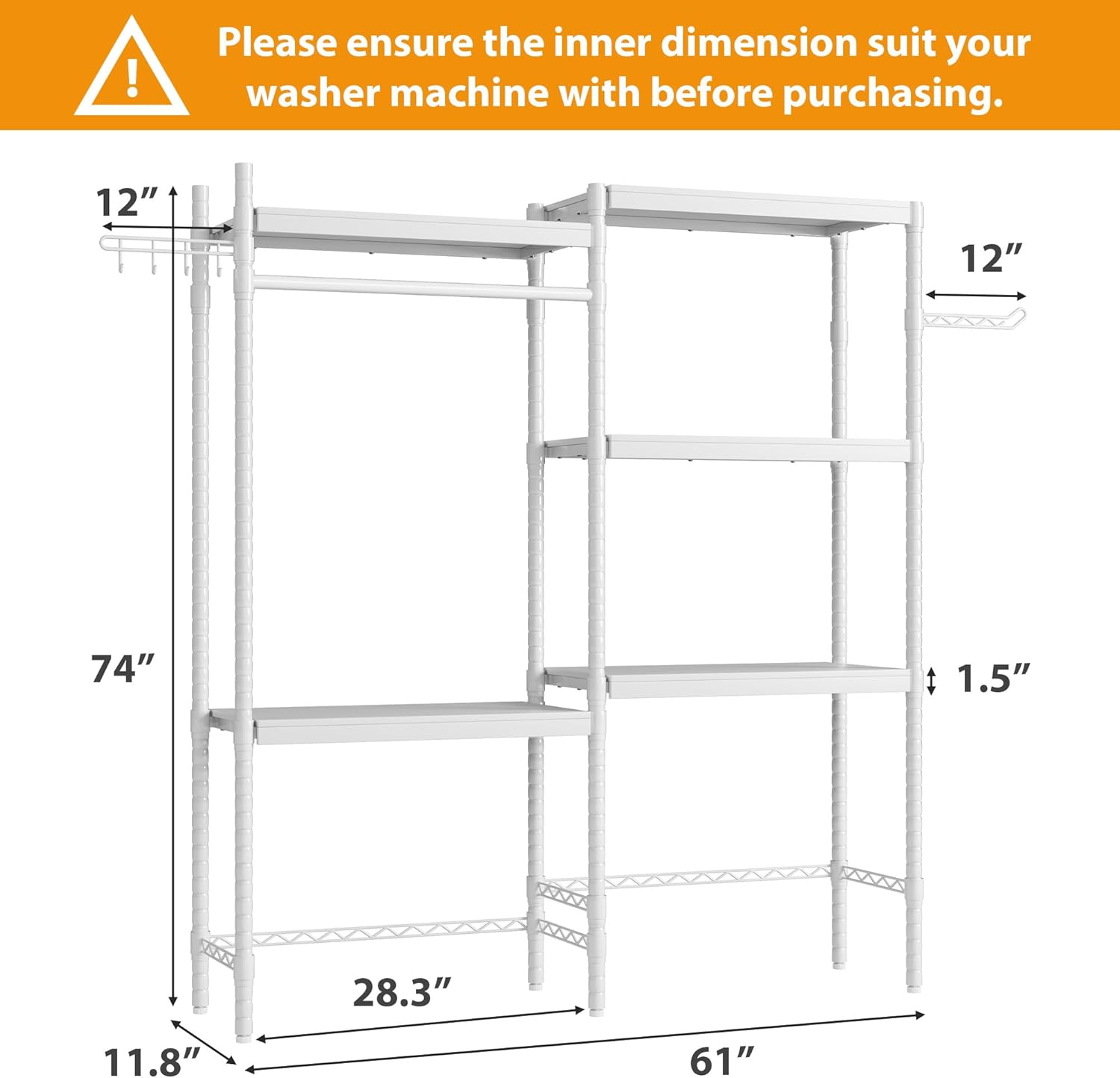 GAOMON Over The Washer and Dryer Storage Shelf, 5-Tier Adjustable Laundry Organizer with Double Layer Wood Shelves for Laundry Room Organization, White, 28 Inch