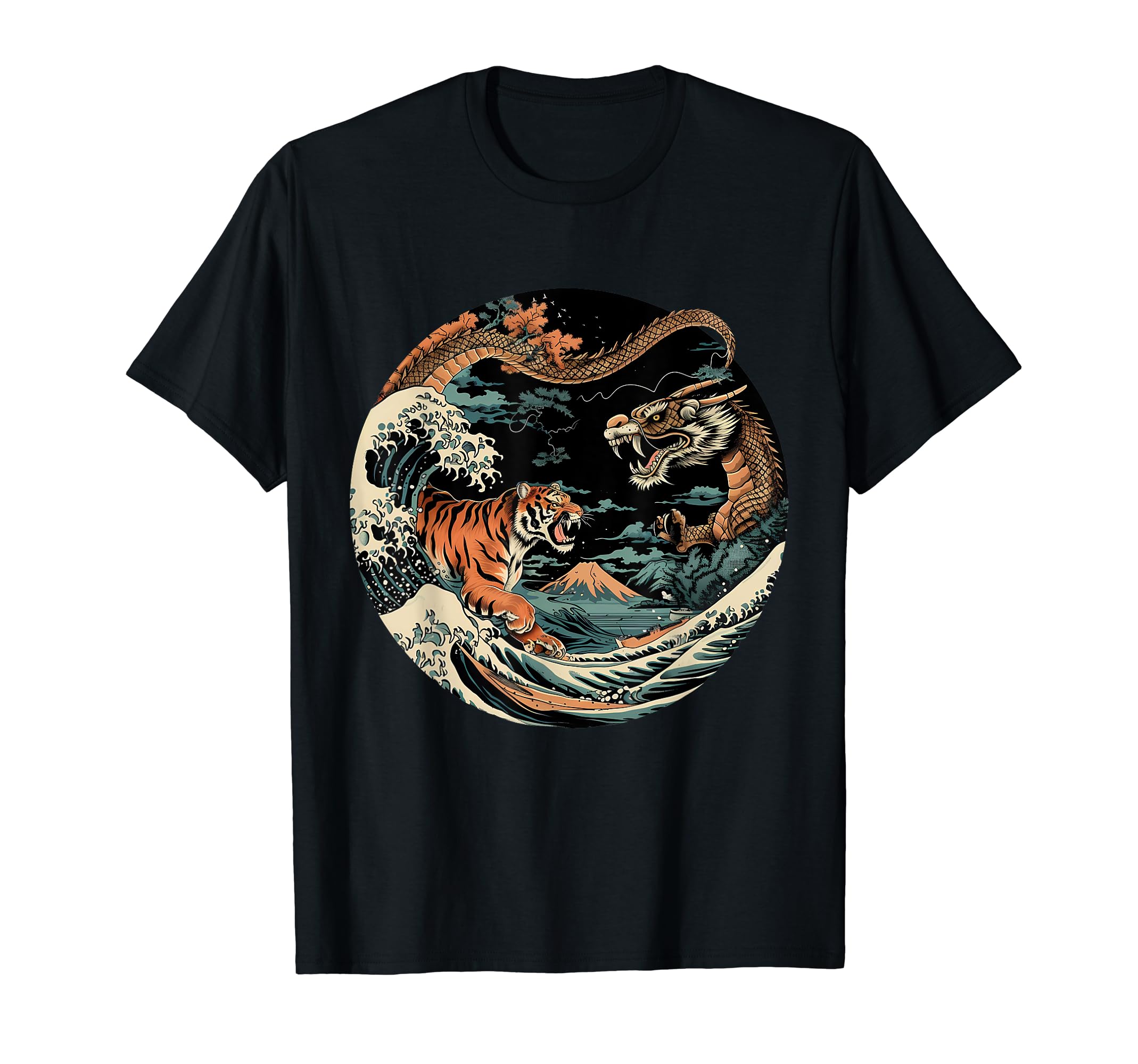 Amazon | 日本ロゴ 陰陽 虎 龍 海 波 富士山 Tシャツ | Tシャツ