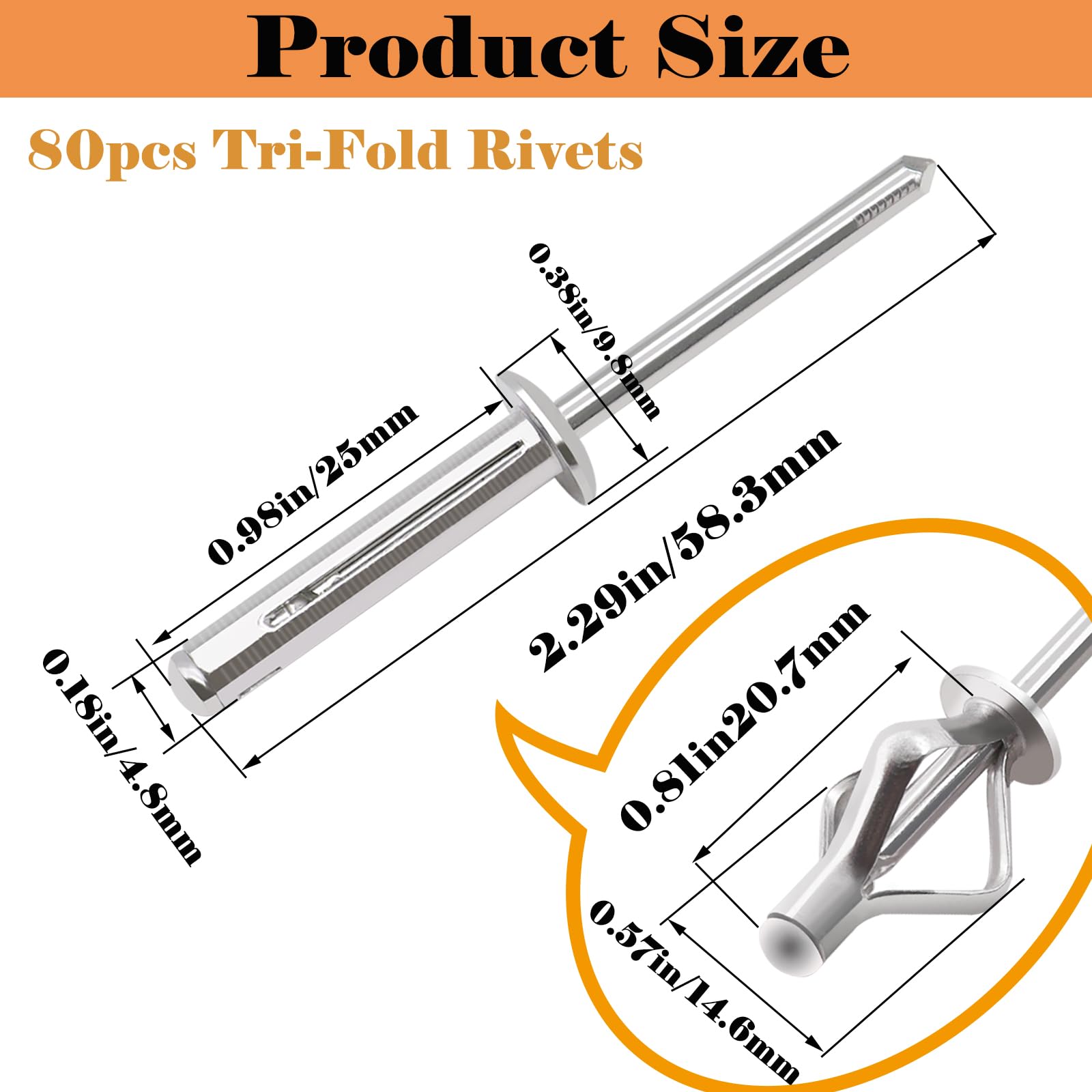 Snapklik.com : Sunxeke 80pcs Tri-Fold Rivets 3/16 Inch X 1 Inch Tri ...