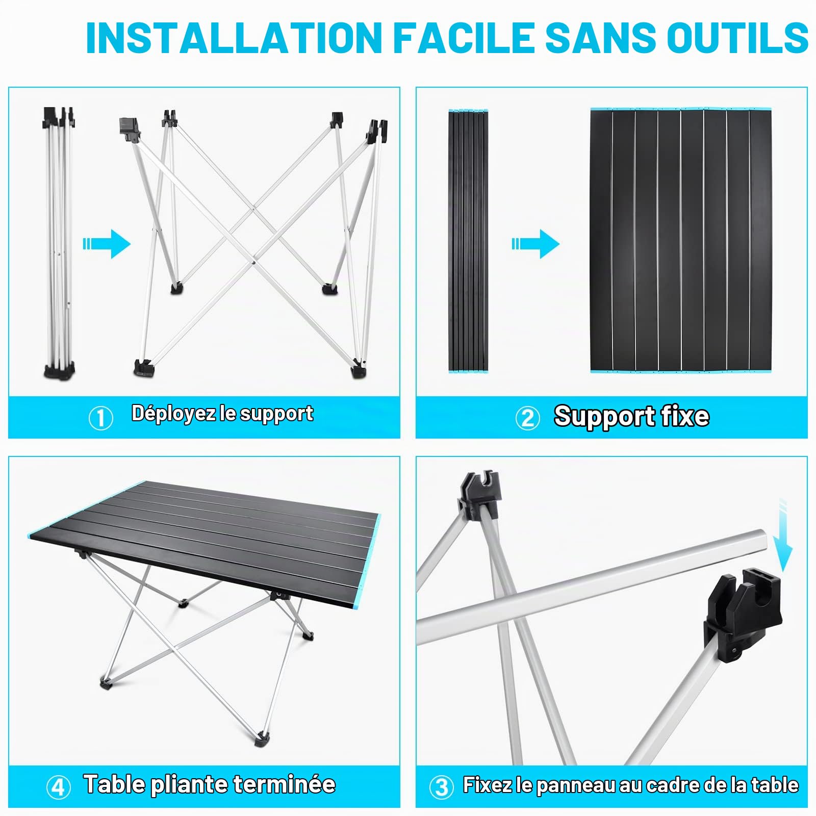 RIGIDON Table Pliante Camping, 68 x 46cm Aluminium Portable Folding Table | extérieure portative mini carree petite table, pour les activités en plein air, pique-nique, cuisine, plage, randonnée