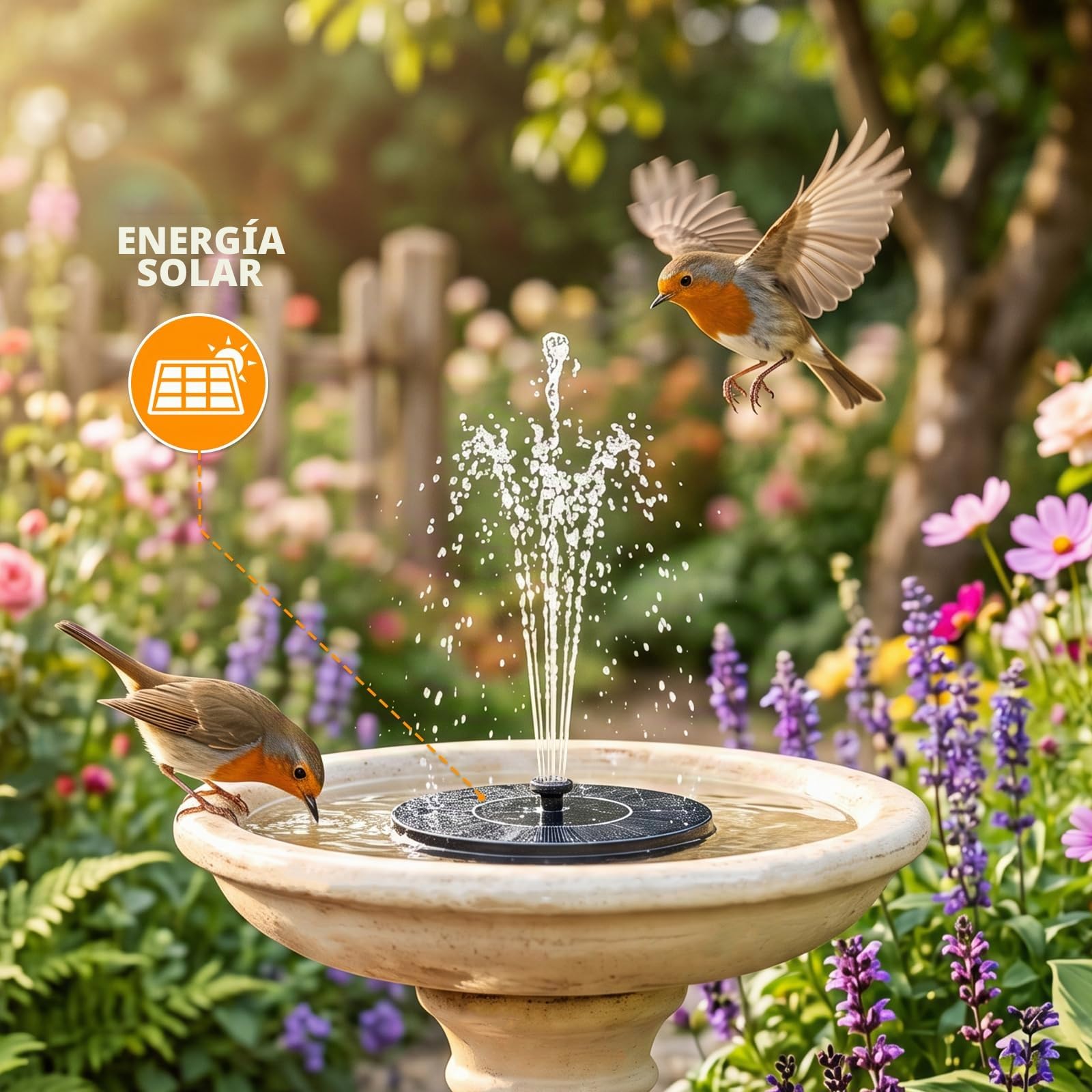 Mademax - Fuente solar flotante e independiente con bomba de agua mejorada de 1,4 W y 4 boquillas para bebederos para pájaros, jardines, estanques, piscinas o exteriores