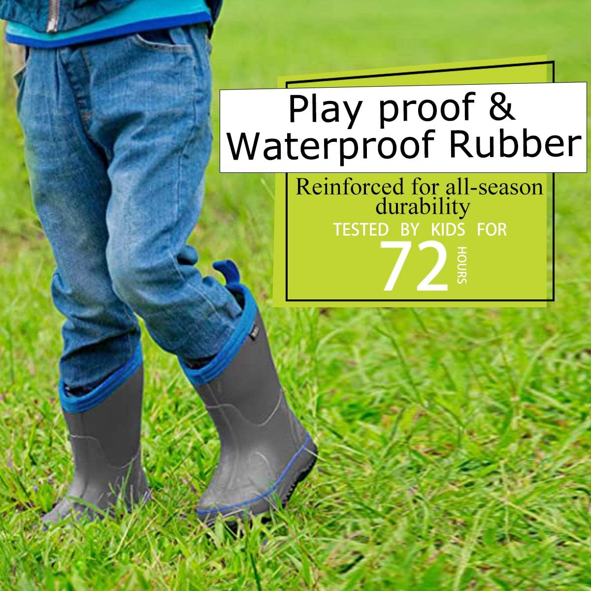 Kids Rubber Rain Boots, Waterproof Solid Classic Pull On Snow Wellies Boot for Children Toddler Boys Girls