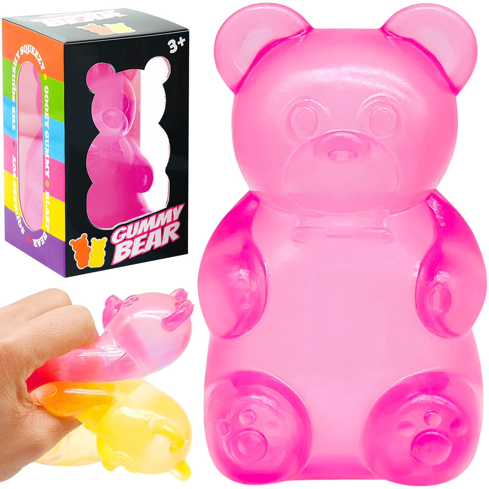 1 Pack Squishy Fidget Toys Gummy Bear & Sugar Cubes, Fidget Cube Squishy Cube Sensory Balls, Stress Balls for Adults Kids, Funny Stress Relief Toys, Fidget Ball Sensory Toys for Autism (Pink)