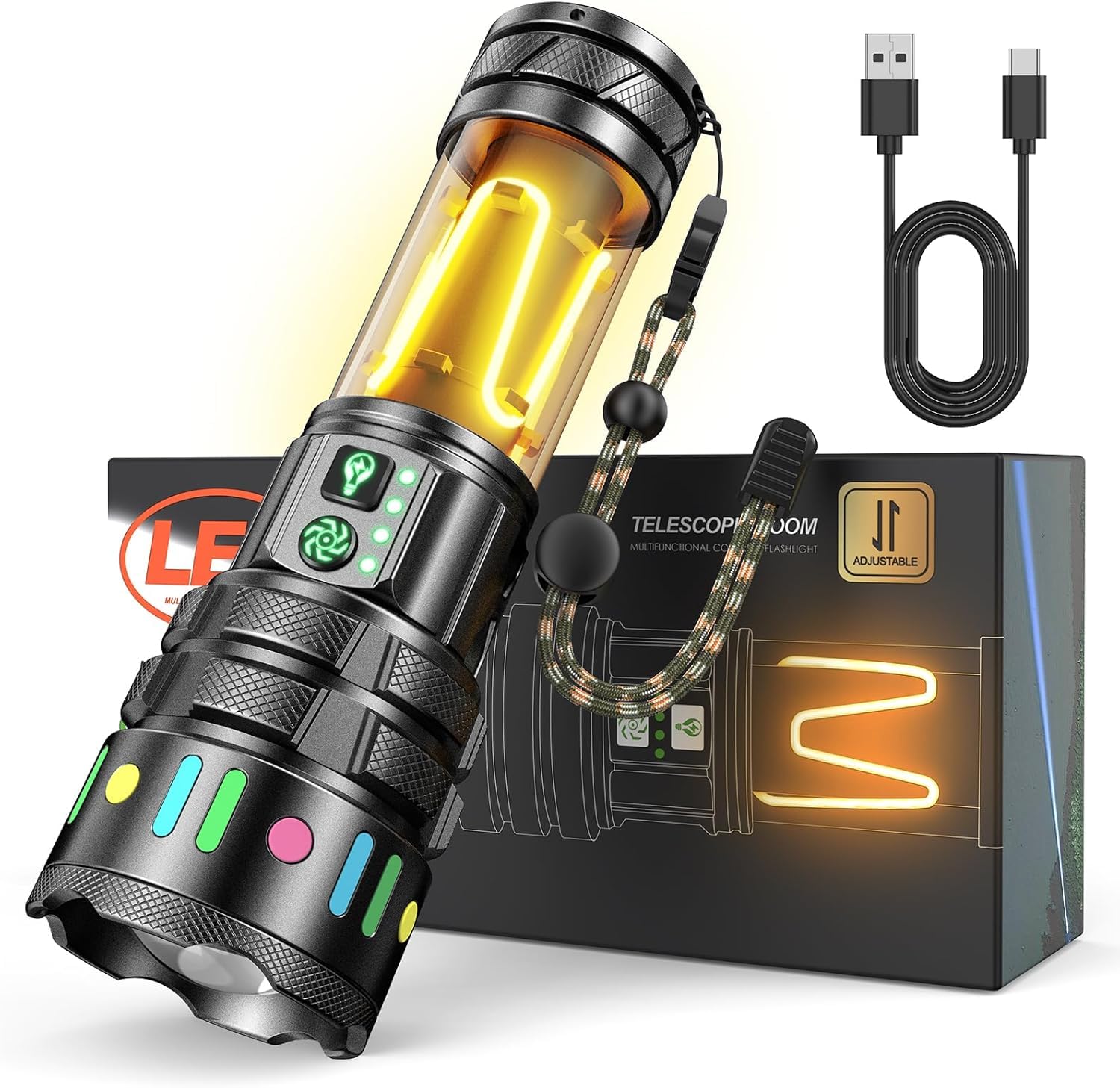 VersionTECH. Torches LED Super Bright, Rechargeable Torch with Camping Light, Zoomable, 13 Modes, Long Battery Life, Waterproof, Powerful Battery Powered, Camping Dog Walking Emergency