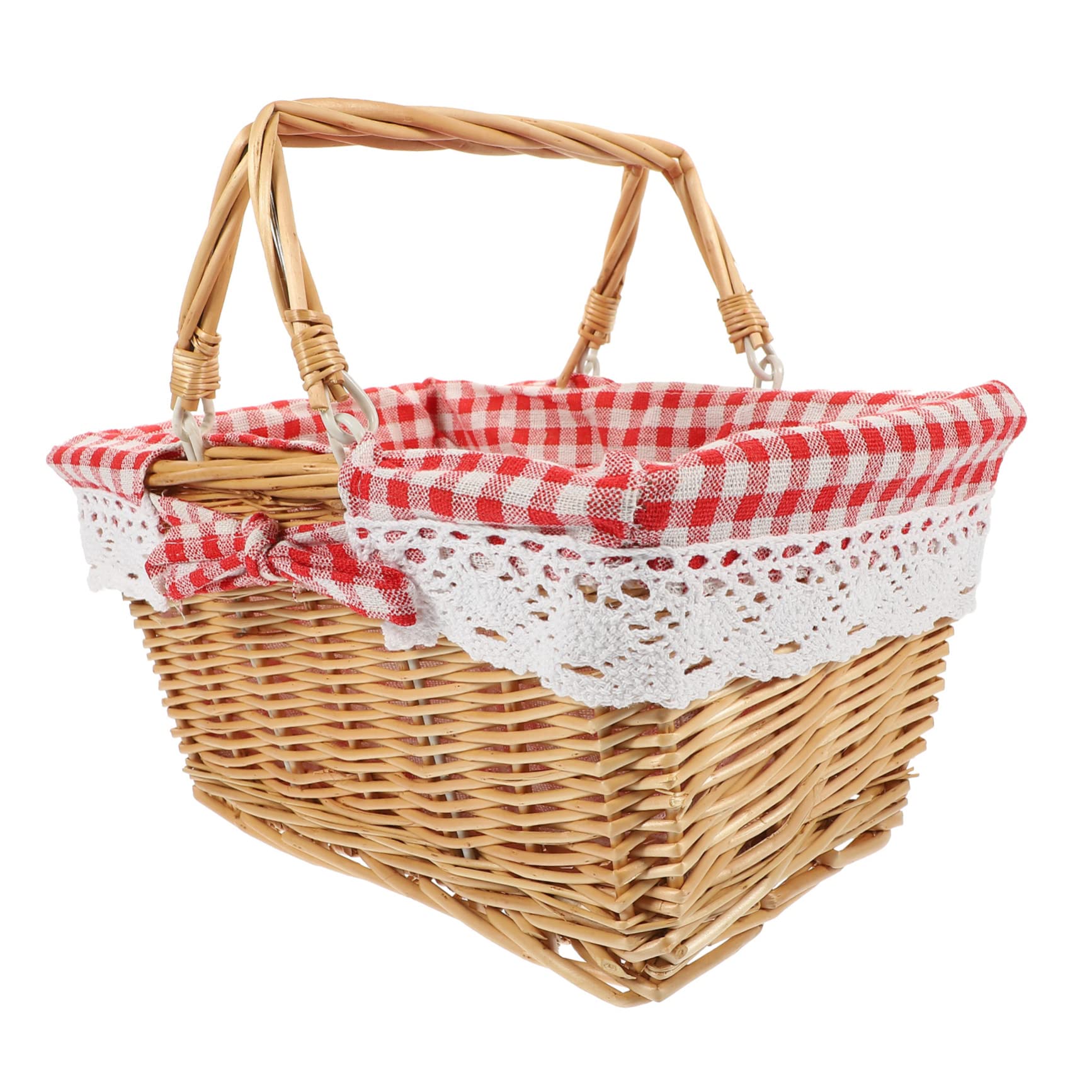 MAGICLULU Picnic Basket Storage Basket Woven Basket Vegetable Basket Egg Holder Container Woven Serving Basket Shopping Basket Handheld Fruit Basket To Weave Wicker Food Cloth Red