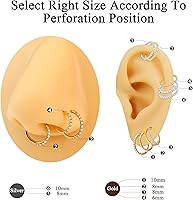 Vista 5 de SmileBelle Anillos de nariz con bisagra de 14K de oro para mujeres 20G, anillo de tabique clicker de acero quirúrgico 316L, arete de aro Huggie