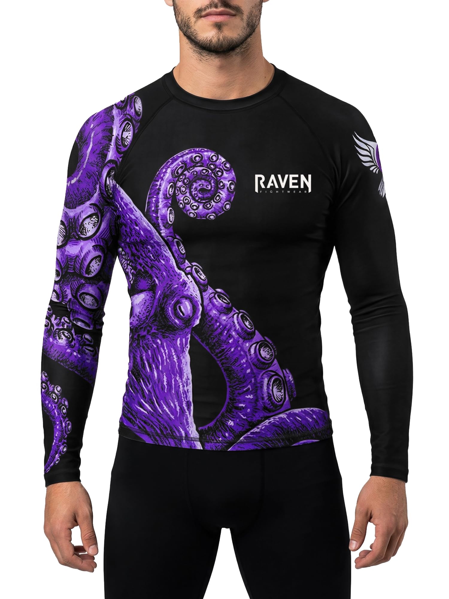 raven fightwear Men's Kraken Octopus IBJJF Approved Rash Guard Purple-picture-42
