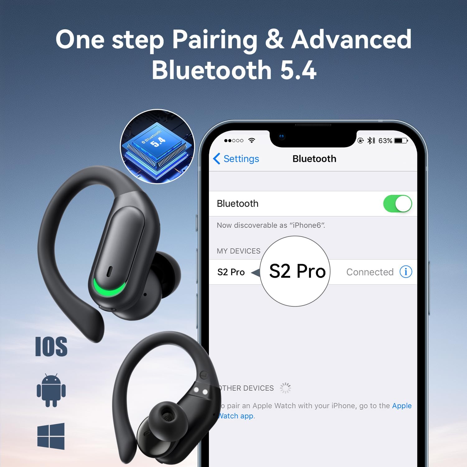 Wireless Earbuds Bluetooth 5.4 Headphones, 96hrs Playtime, Wireless Charging Case LED Display, Over Ear Headphones, ENC Noise Cancelling, Hi-Fi Sound, IP7 Waterproof, for Sports Workouts (Deep Black) - Image 3